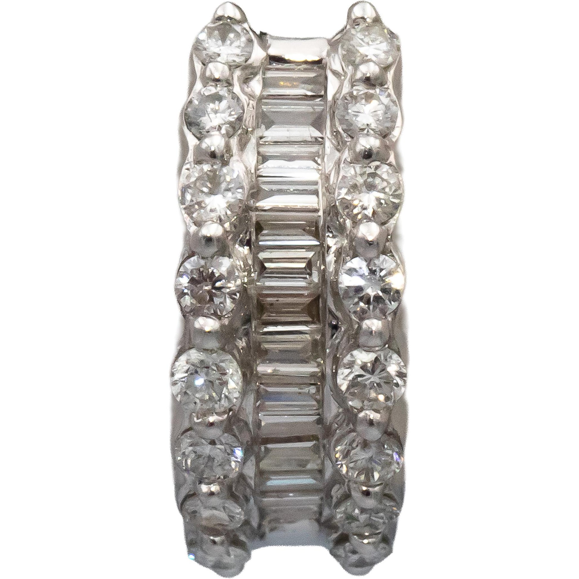 18k White Gold Round & Baguette Cut Diamond Hoop Huggie Earrings 1.10CT