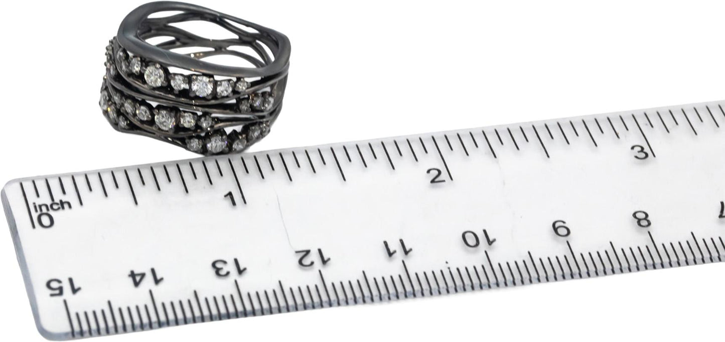 18k Black Gold Rhodium VS Round Diamond Wide Band Ring 0.75CT Size 6.75