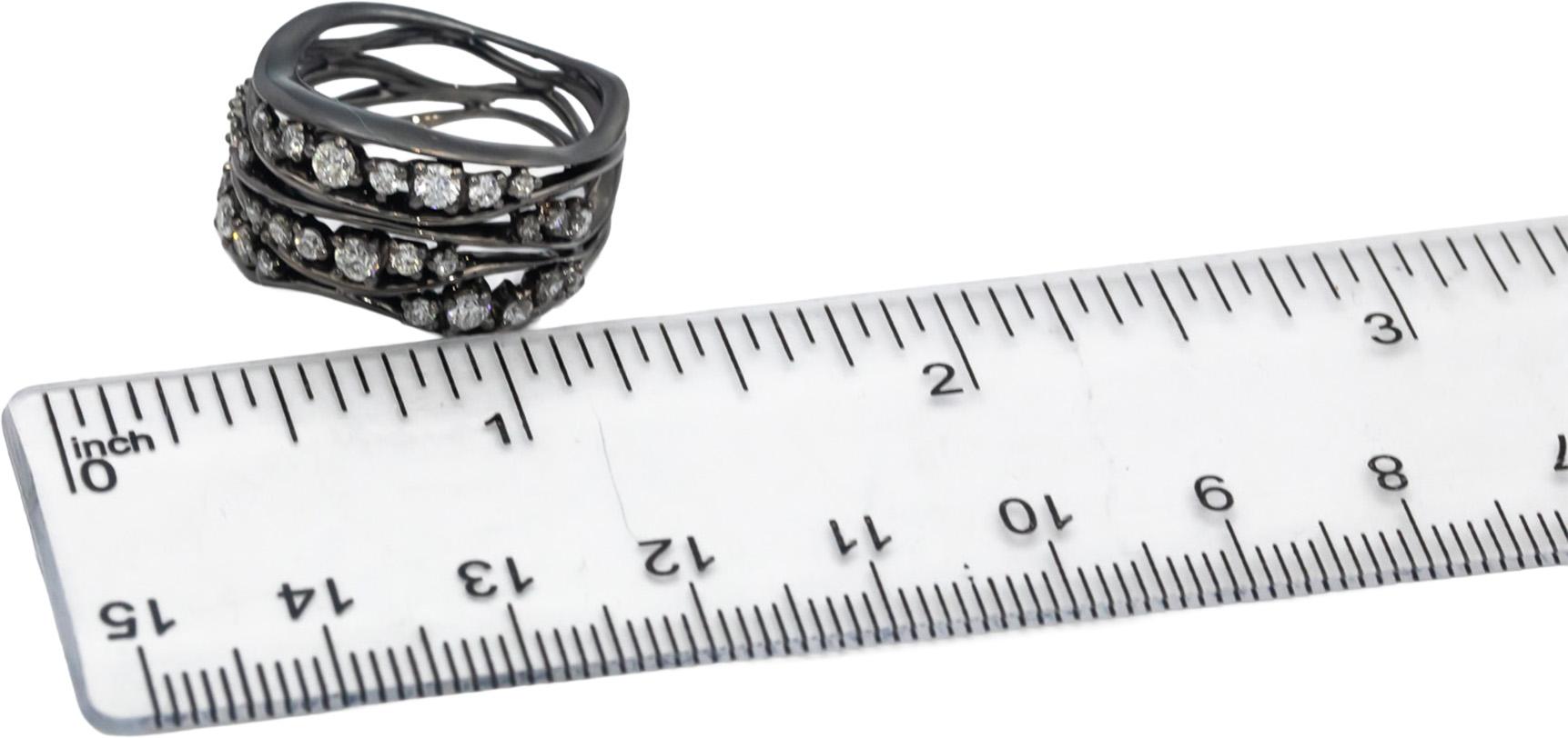 18k Black Gold Rhodium VS Round Diamond Wide Band Ring 0.75CT Size 6.75