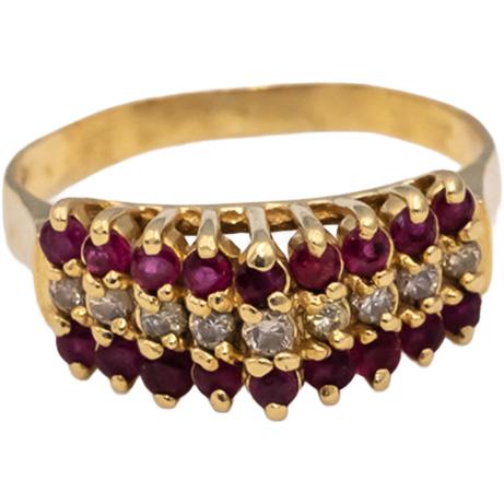 14k Yellow Gold Round Diamond and Ruby Cocktail Ring 0.35CTW Size 6.25
