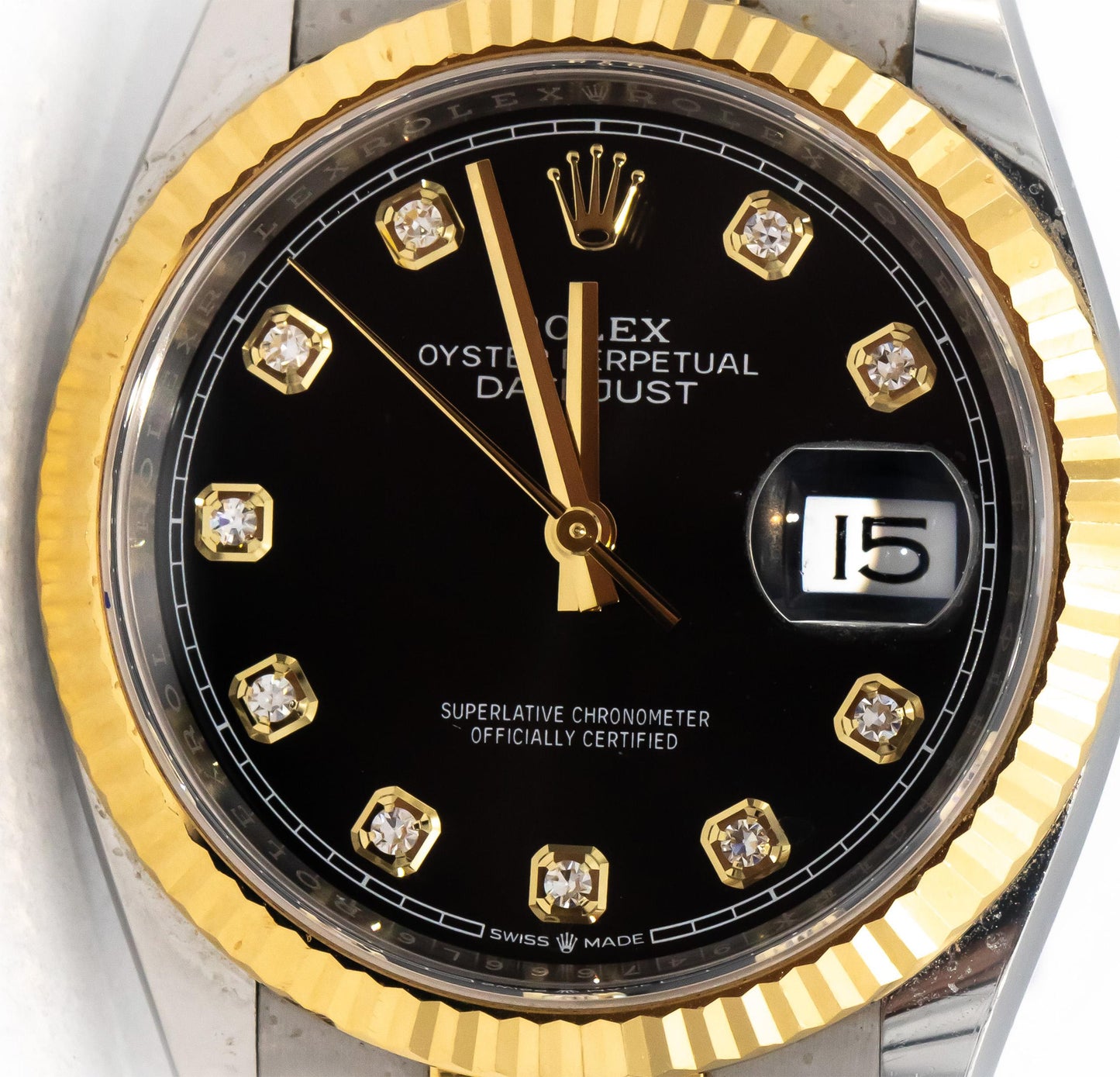 ROLEX 18k Gold Stainless Steel Datejust Black Factory Dial 36mm Watch Ref 126233