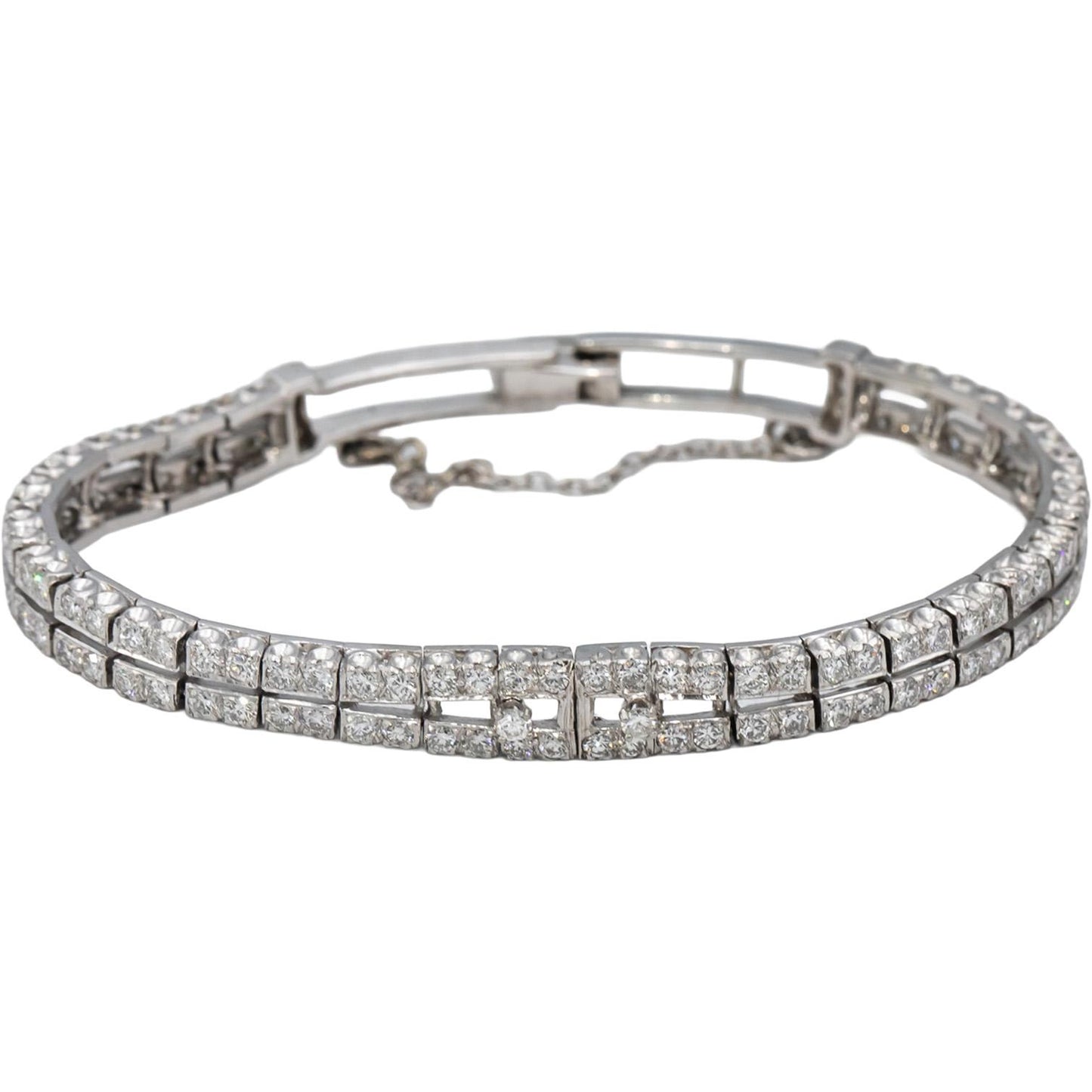 Vintage Antique Platinum VS Round Diamond Double Row Bracelet 3.50CT