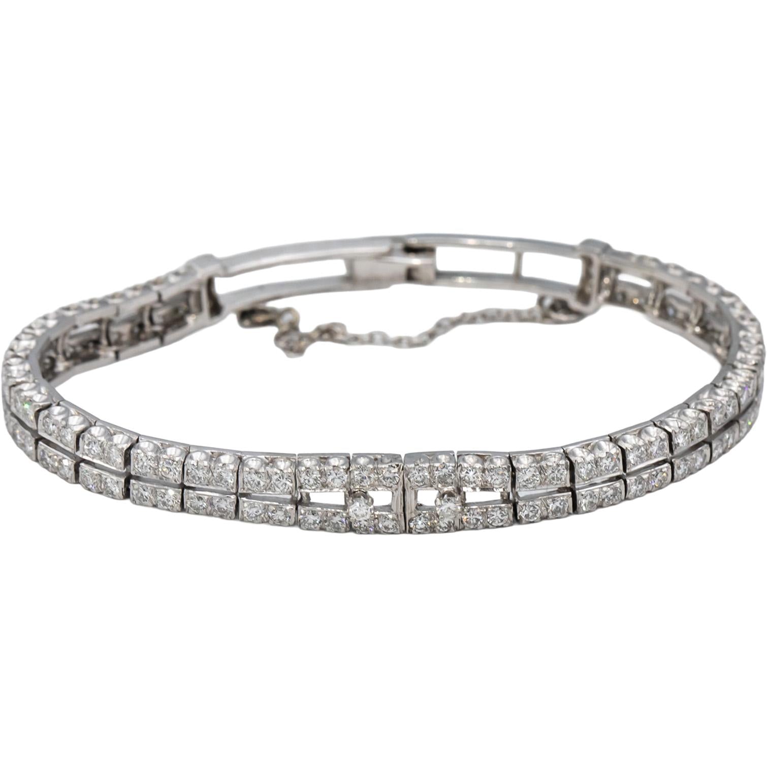 Vintage Antique Platinum VS Round Diamond Double Row Bracelet 3.50CT