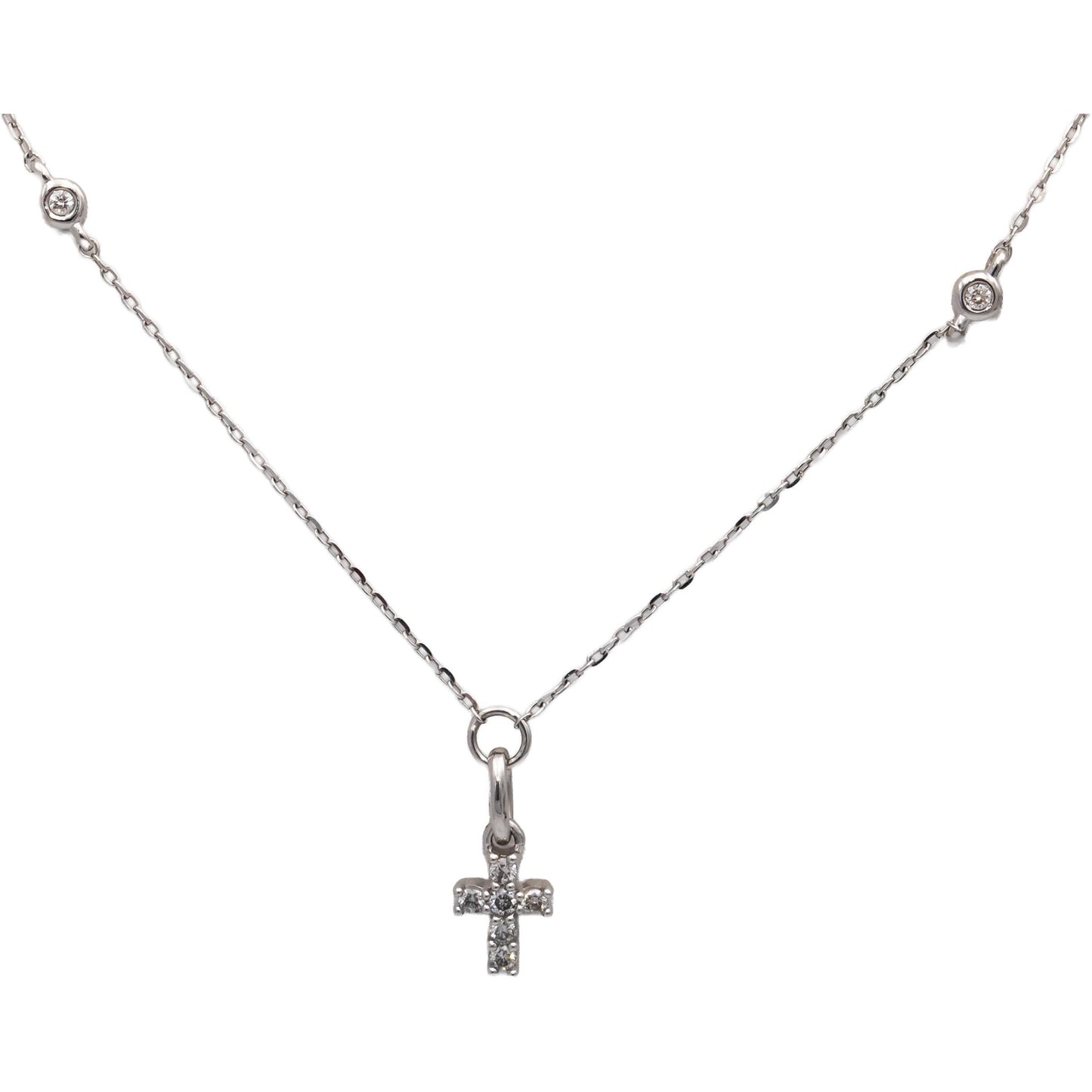 10k White Gold Round Diamond By The Yard Cross Dangle Necklace 0.34CT