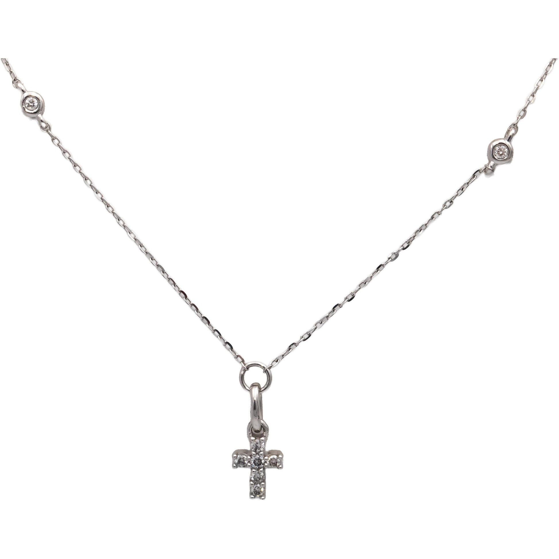 10k White Gold Round Diamond By The Yard Cross Dangle Necklace 0.34CT