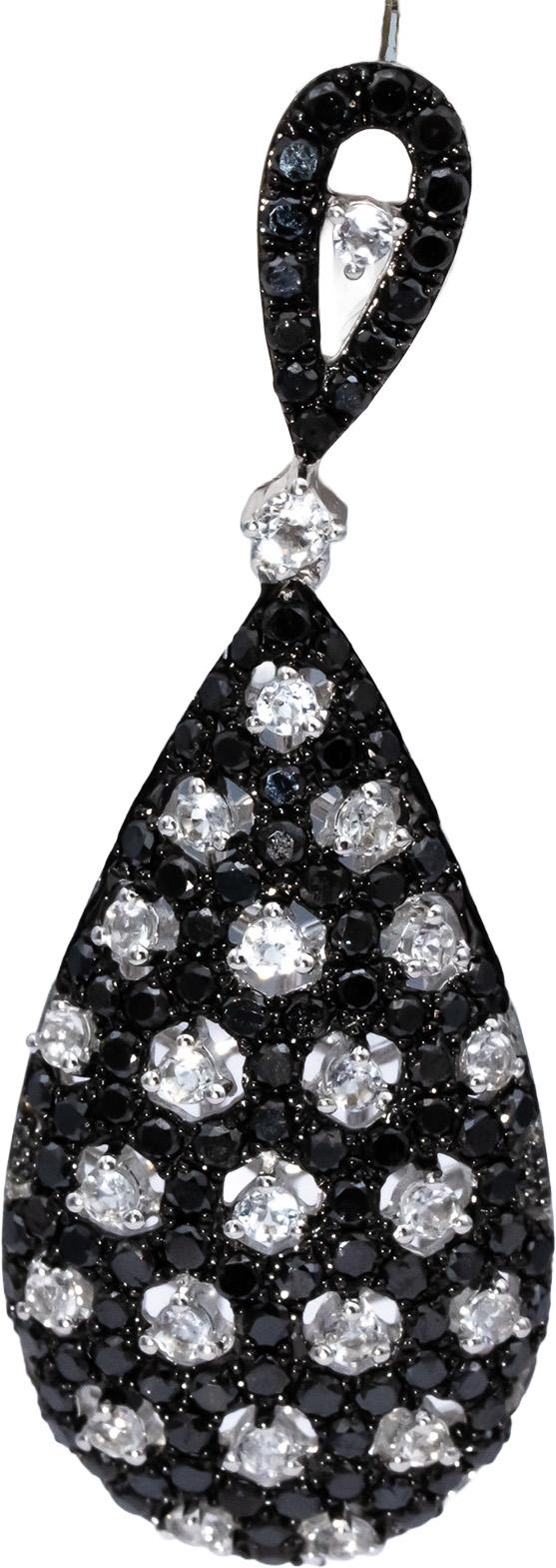 14k White Gold White Topaz and Black Diamond Cluster Dangle Earrings 2.50CTW