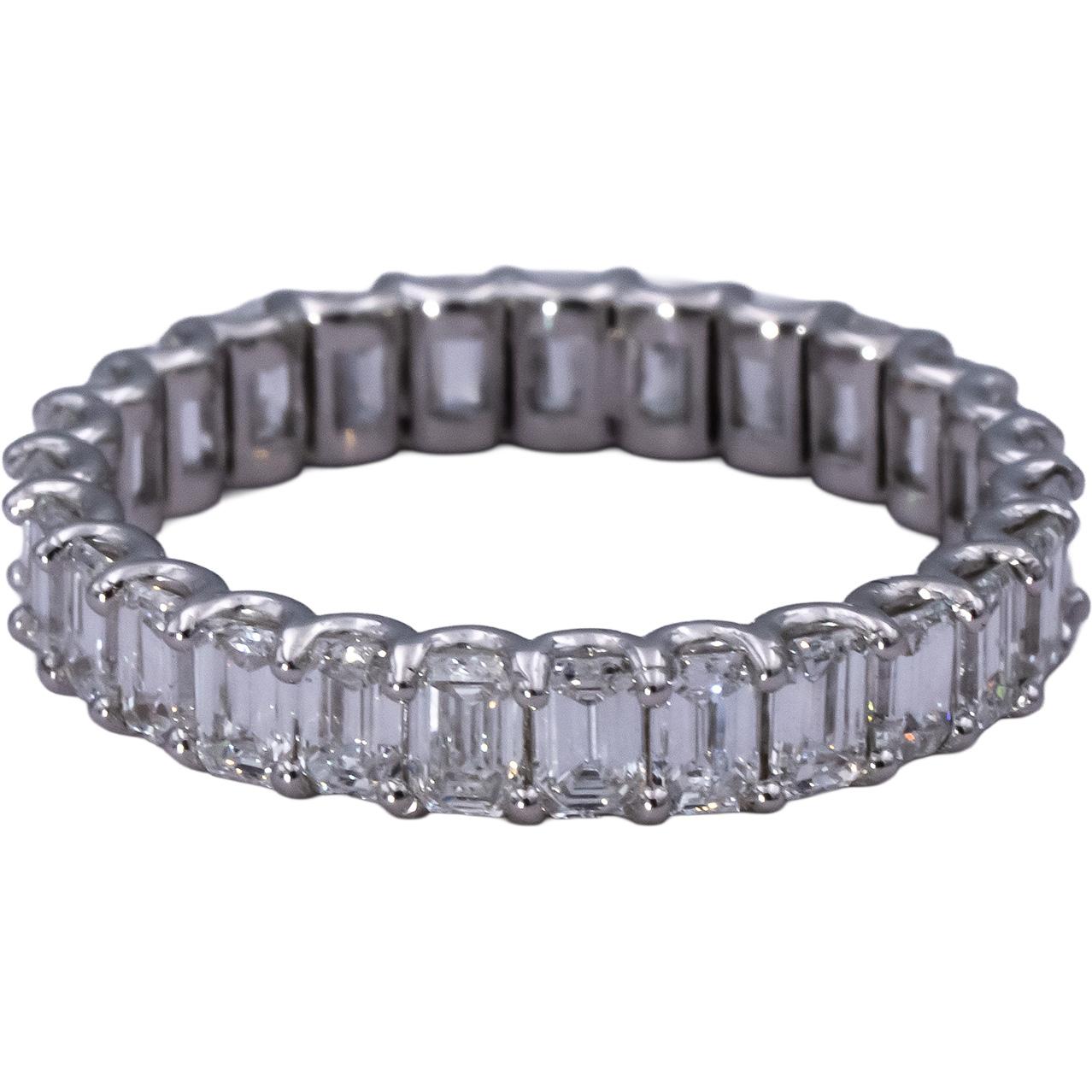 14k White Gold VS Emerald Cut Diamond Eternity Band Ring 2.73CT Size 7