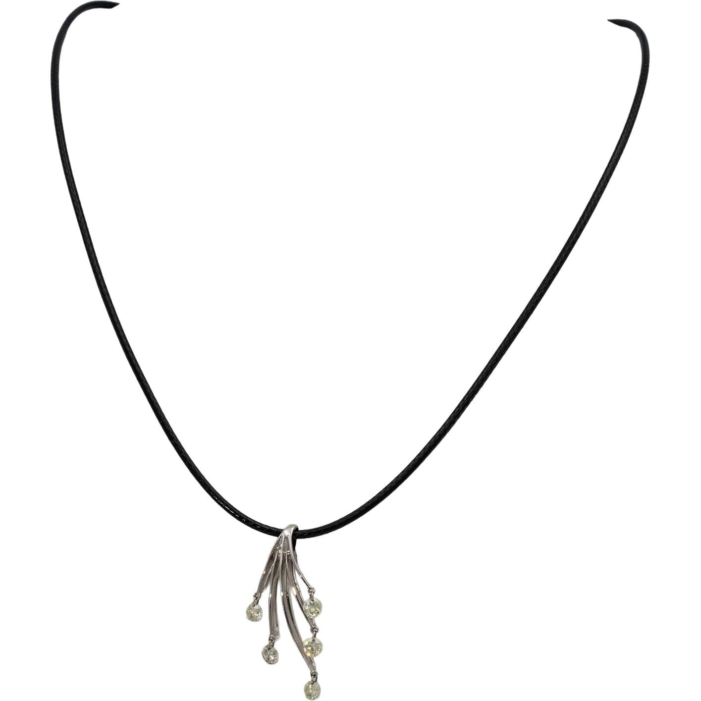 14k White Gold Round Diamond Dangle Pendant Necklace 0.95CT