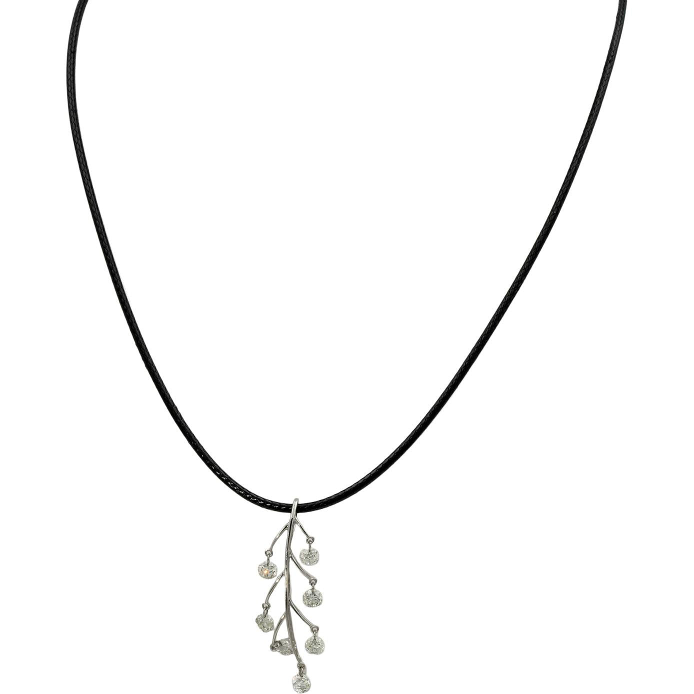 14k White Gold Round Diamond Dangle Floral Pendant Necklace 1.40CT