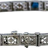 Vintage Antique 14k White Gold Diamond & Synthetic Gemstone Bracelet 0.15CT