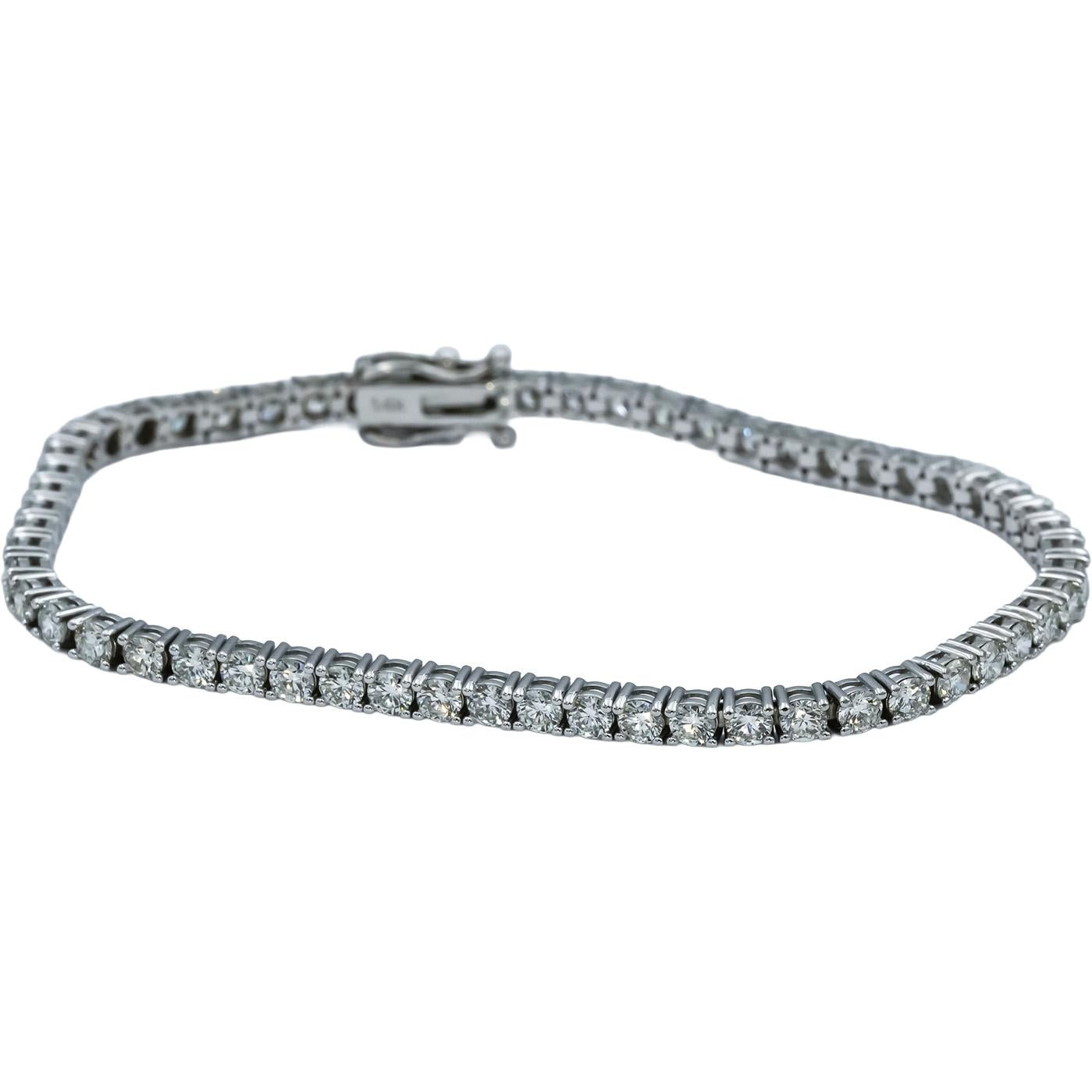 14k White Gold VS Round Diamond Tennis Bracelet 4.95CT