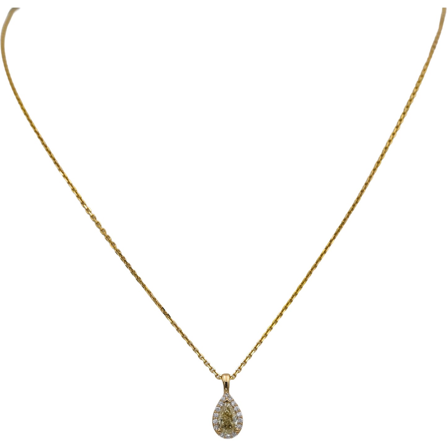 18k & 14k Yellow Gold White & Light Yellow Diamond Pendant Necklace 1.12CT