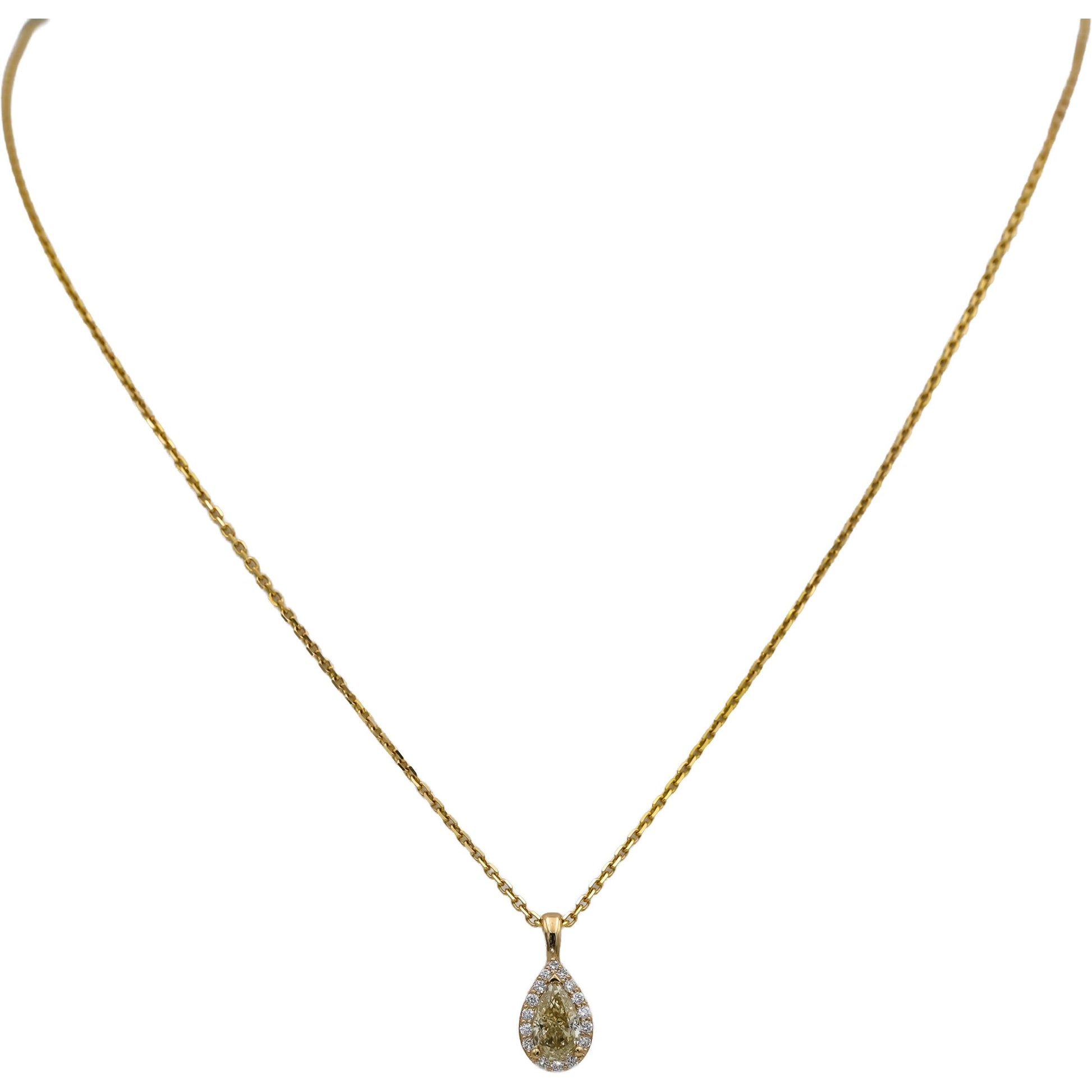 18k & 14k Yellow Gold White & Light Yellow Diamond Pendant Necklace 1.12CT