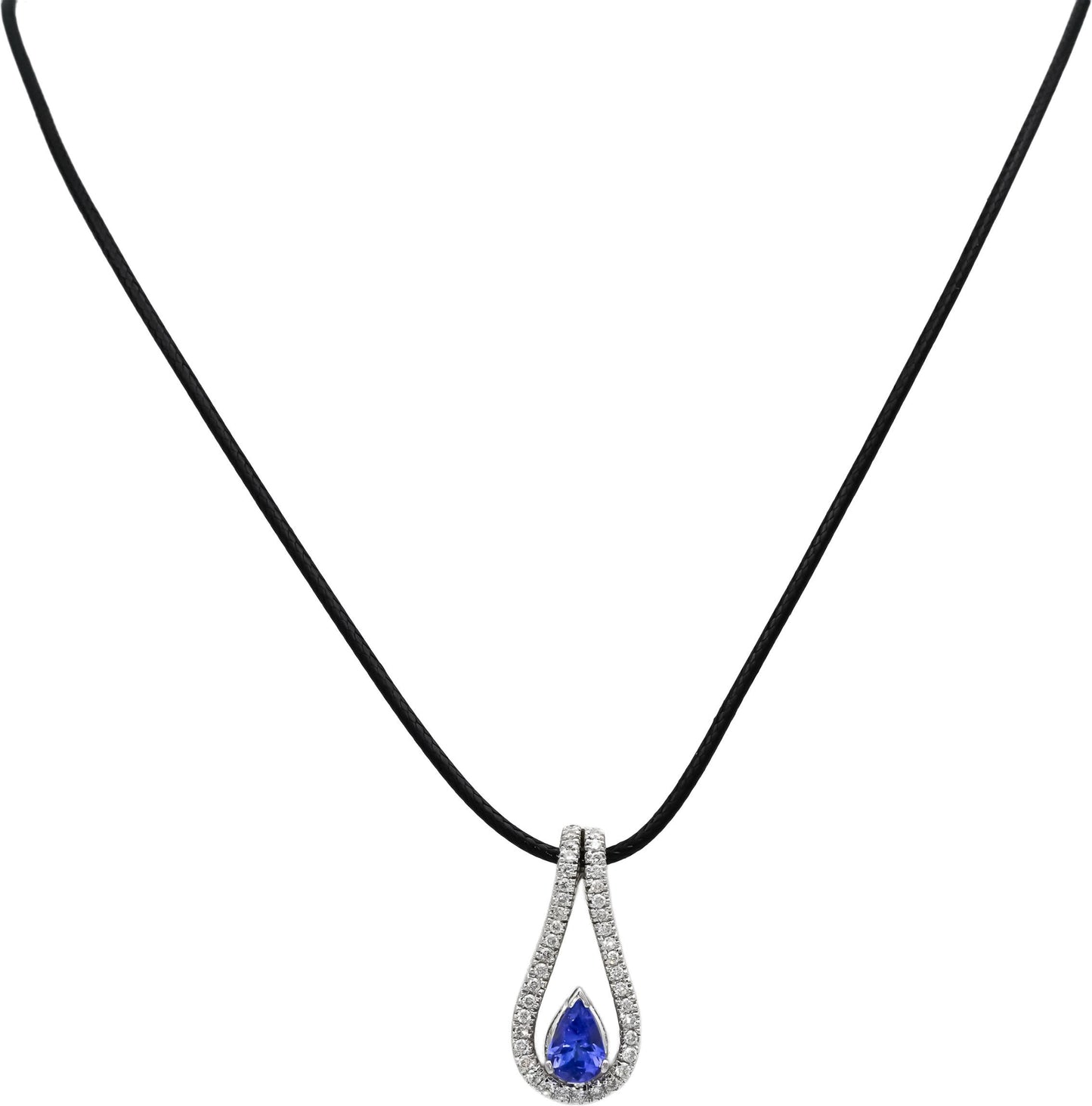 14k White Gold Round Diamond and Pear Cut Tanzanite Pendant Necklace 1.75CTW