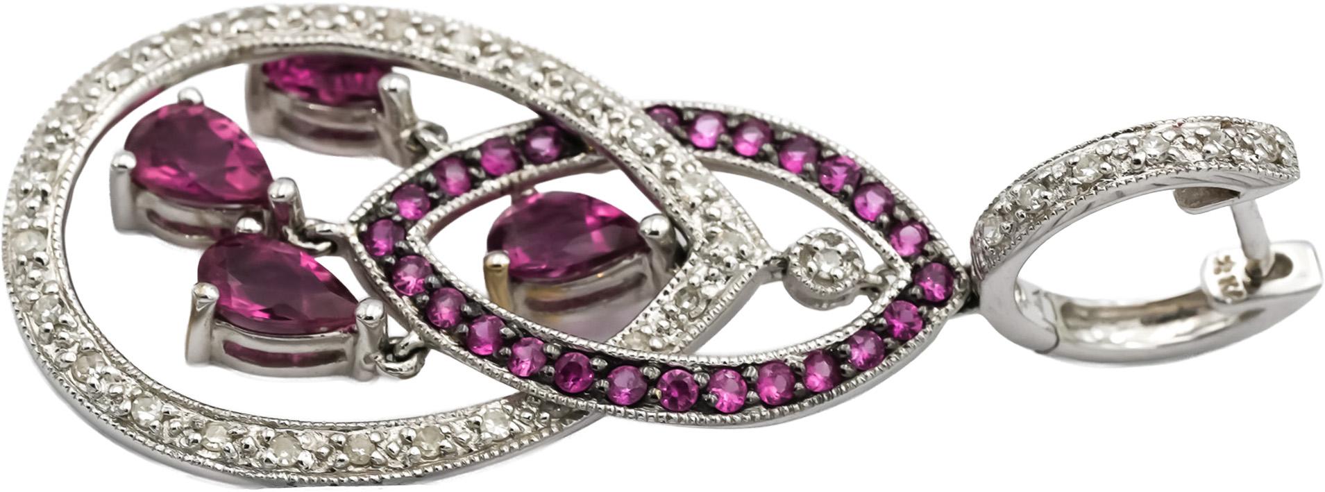 18k White Gold Diamond and Pink Tourmaline Drop Dangle Earrings 1.90CTW
