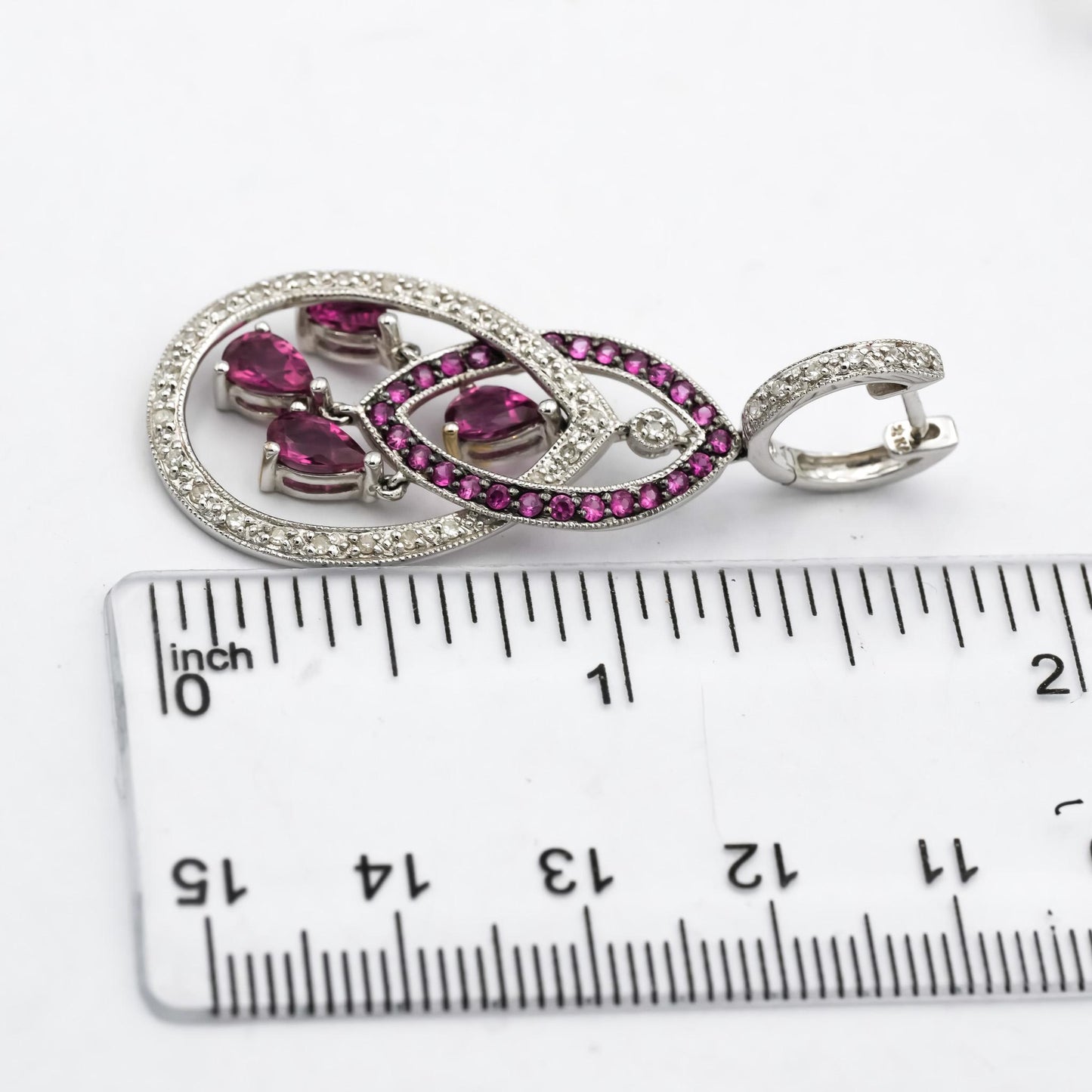 18k White Gold Diamond and Pink Tourmaline Drop Dangle Earrings 1.90CTW