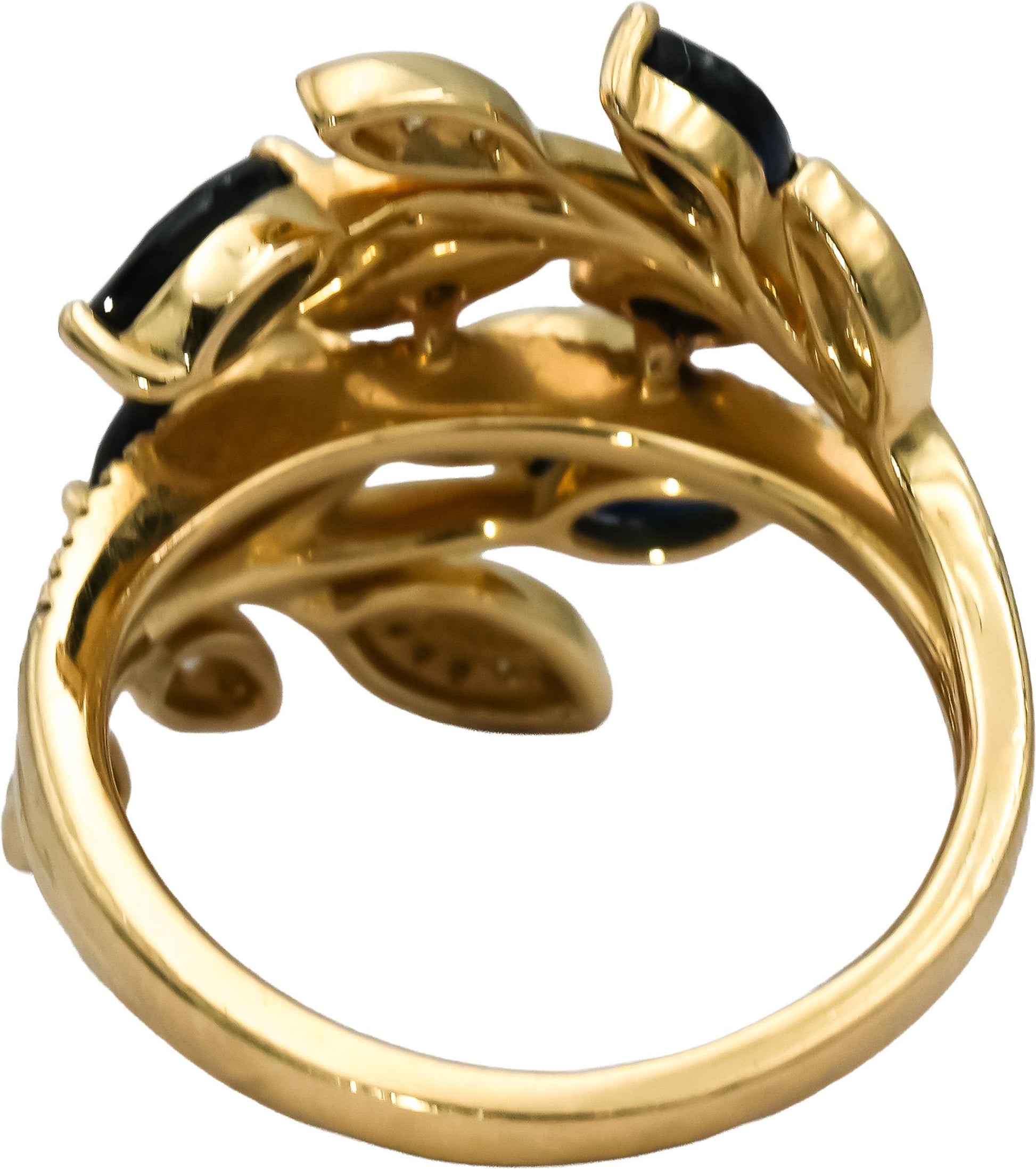 EFFY 14k Yellow Gold Diamond and Sapphire Floral Bypass Ring 0.97CTW Size 7