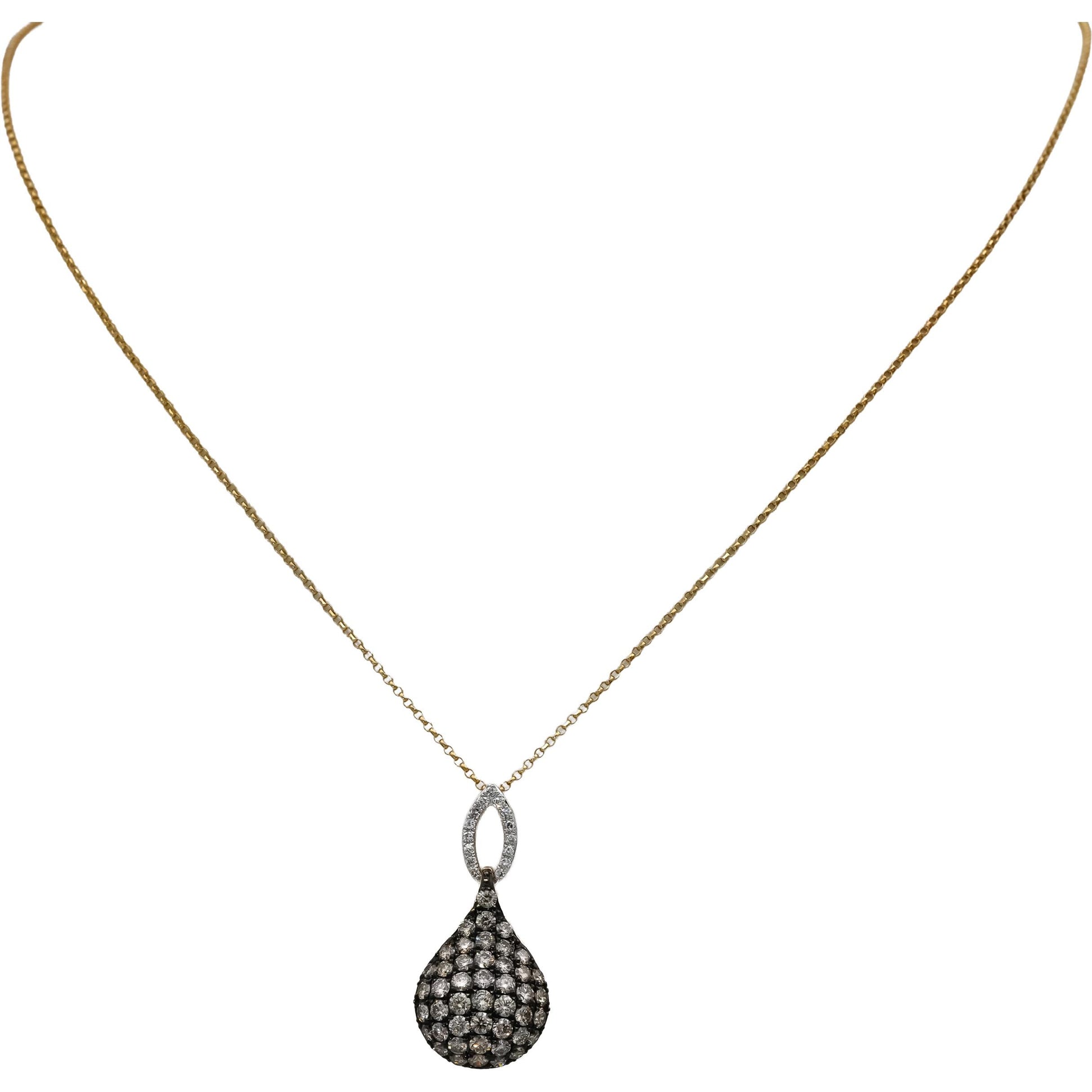 14k Yellow Gold Round Diamond Pave Pendant Necklace 1.0CT