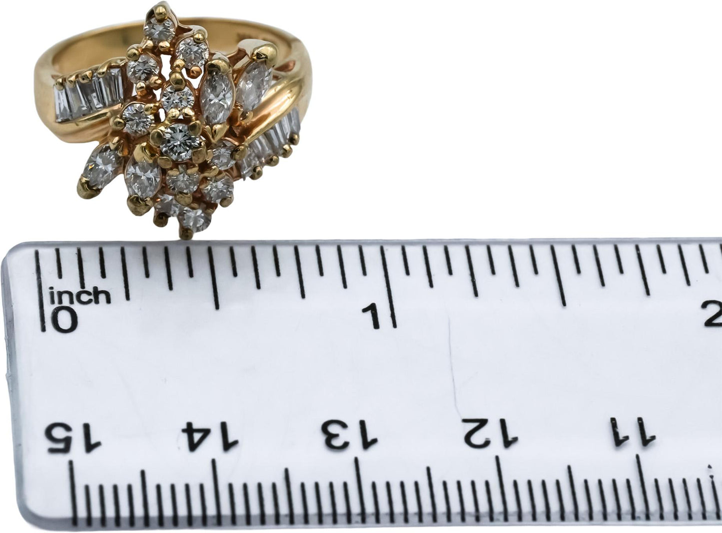 14k Yellow Gold Marquise Baguette Round Diamond Cocktail Ring 1.50CT Size 7