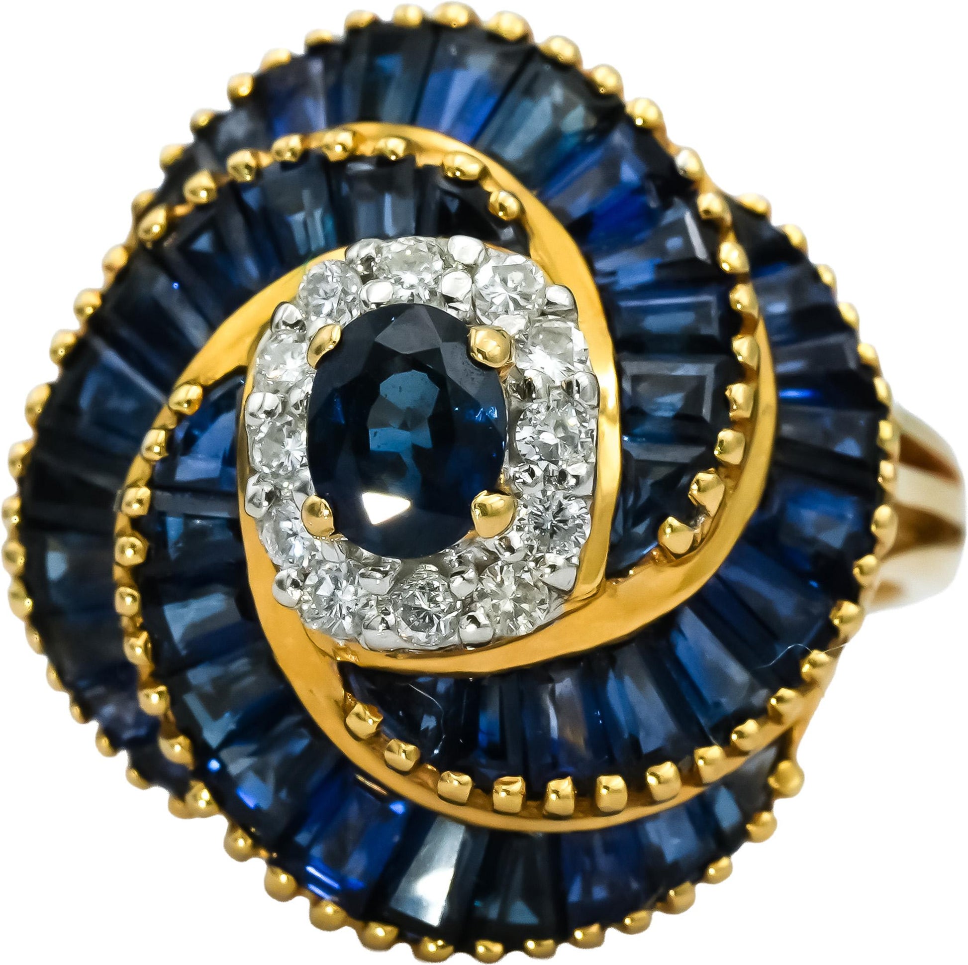 LE VIAN 18k Yellow Gold Diamond & Sapphire Spiral Cocktail Ring 3.20CT Size 6.25