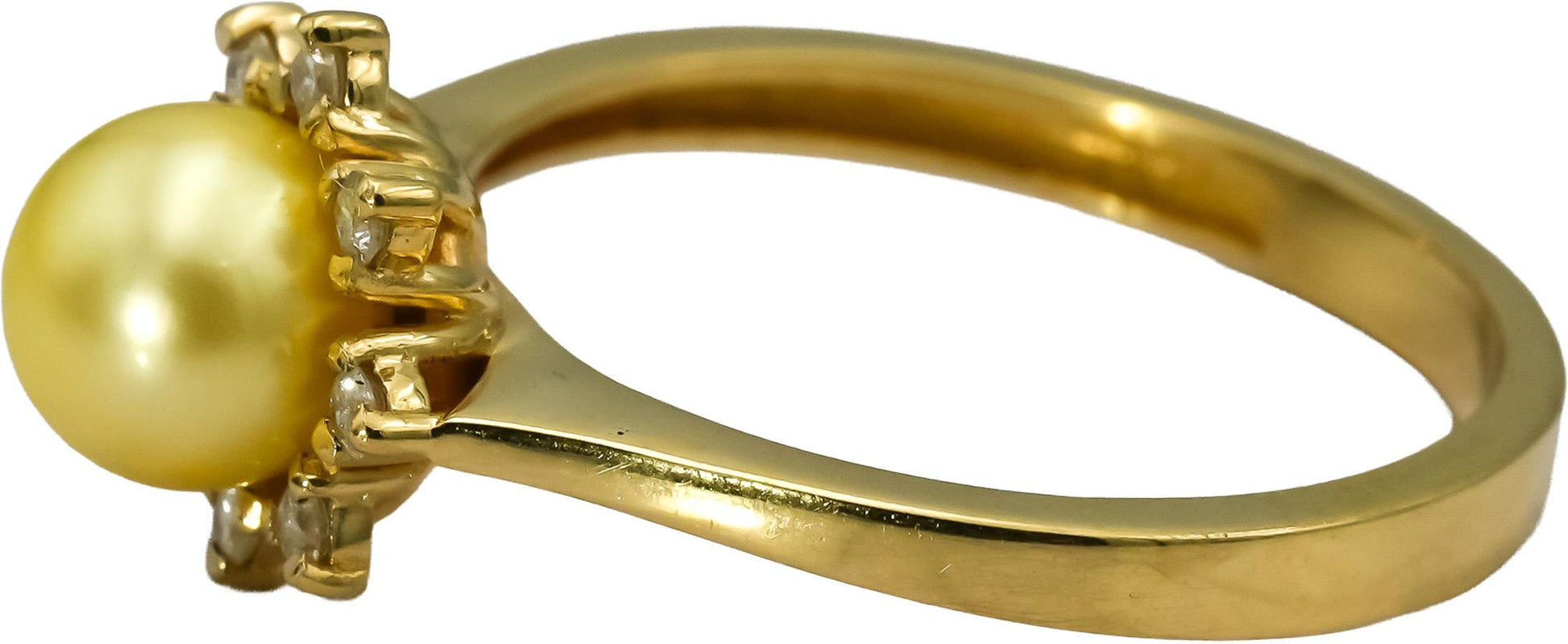 18k Yellow Gold Round Diamond and Golden Pearl Ring 0.12CT Size 7.25