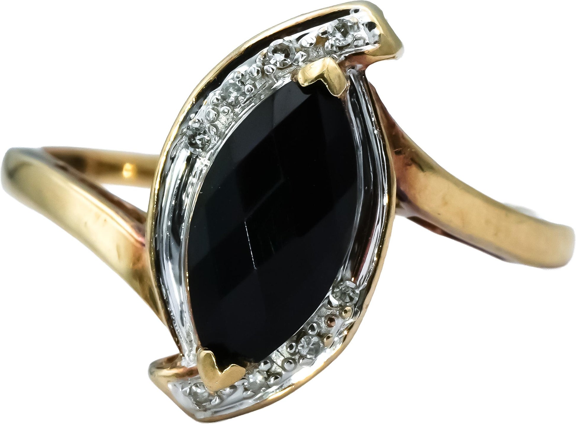 10k Yellow Gold Black Onyx Cocktail Ring w/ Diamond Accents Size 9.5