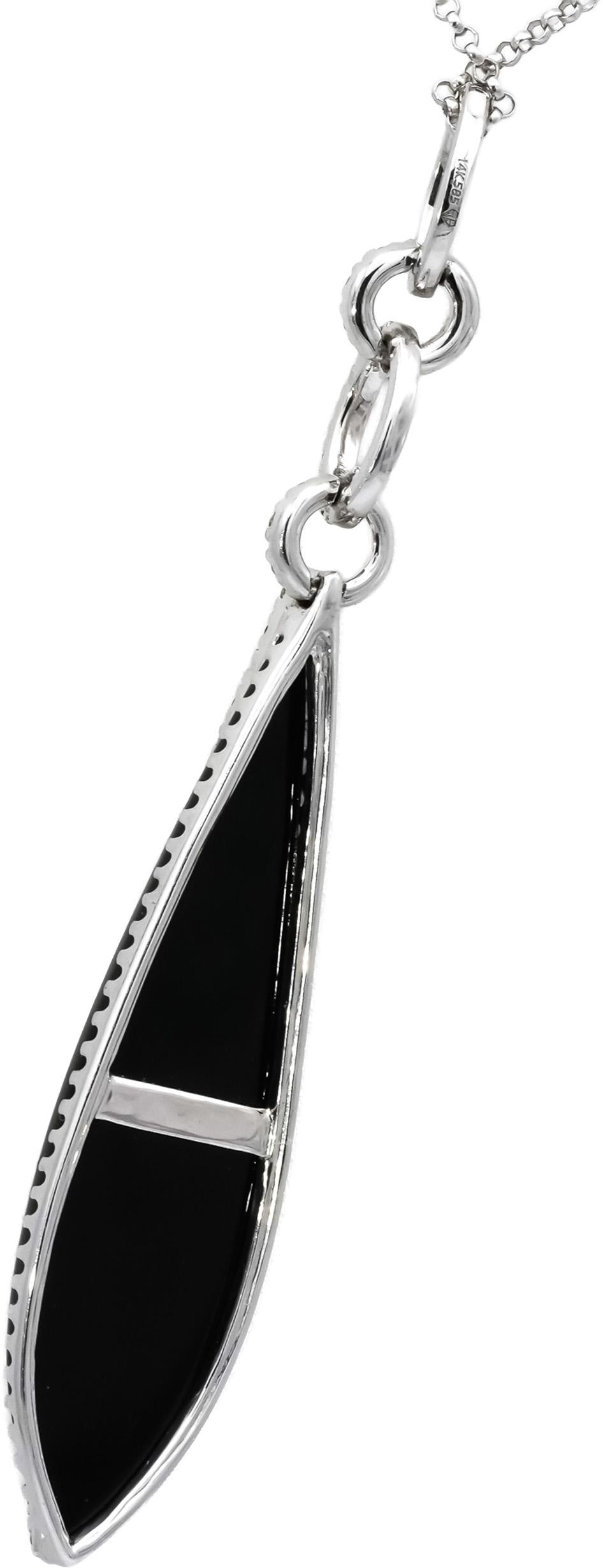 14k White Gold Diamond and Onyx Pendant Necklace 0.15CT