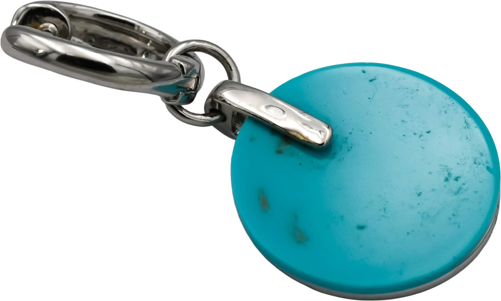 14k White Gold Round Diamond and Turquoise Drop Dangle Earrings 0.35CT