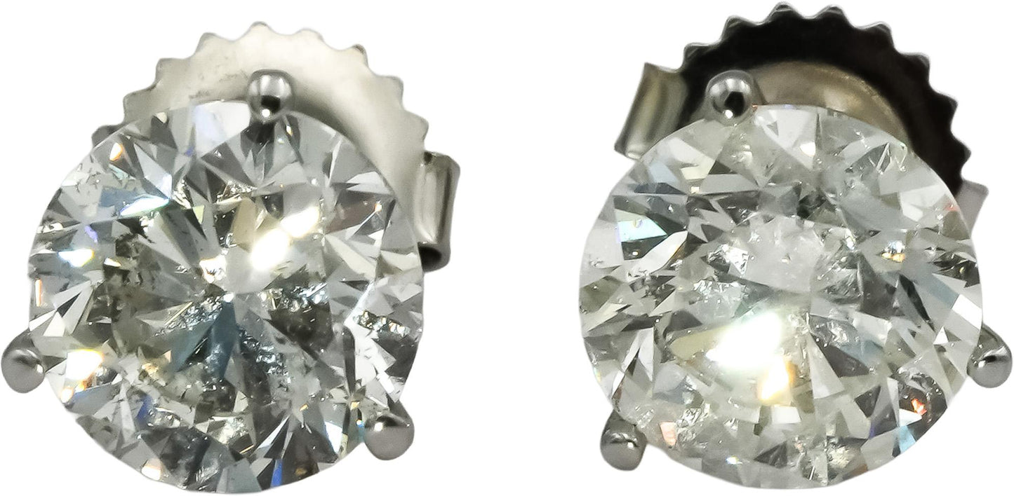 14k White Gold Round Diamond Martini Setting Stud Earrings 4.04CT