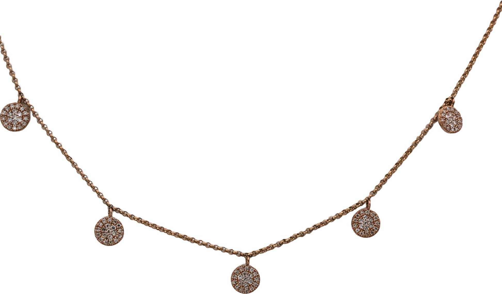 14k Rose Gold Round Diamond Dangle Necklace 0.25CT