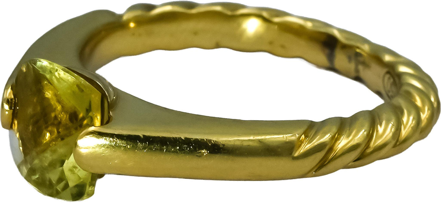 DAVID YURMAN 18k Yellow Gold Cushion Cut Peridot Cocktail Ring Size 6