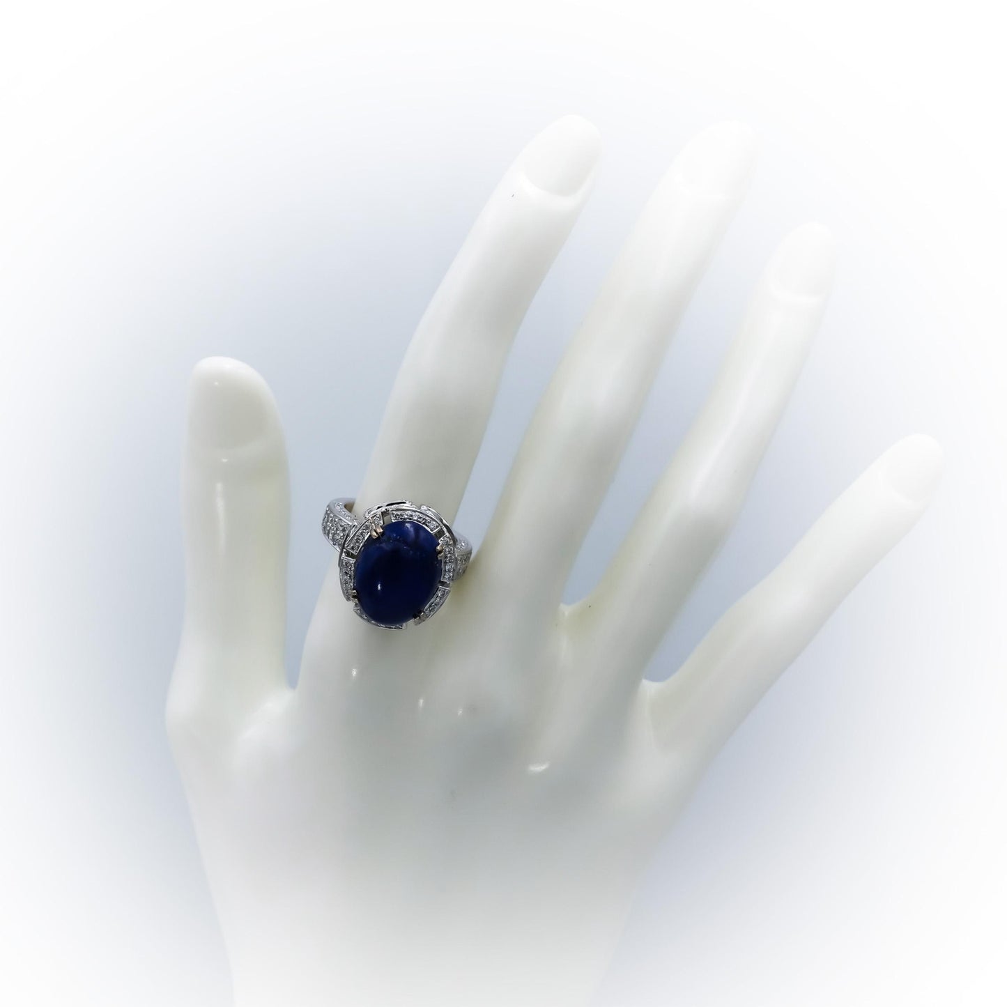 18k White Gold VS Diamond and Lapis Lazuli Cocktail Ring 8.55CT Size 6.75