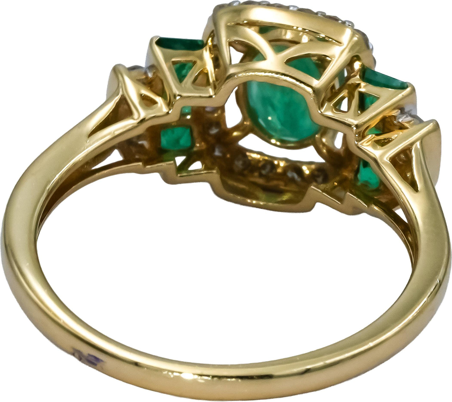 14k Yellow Gold Diamond and Emerald Cocktail Ring 1.10CT Size 7.25