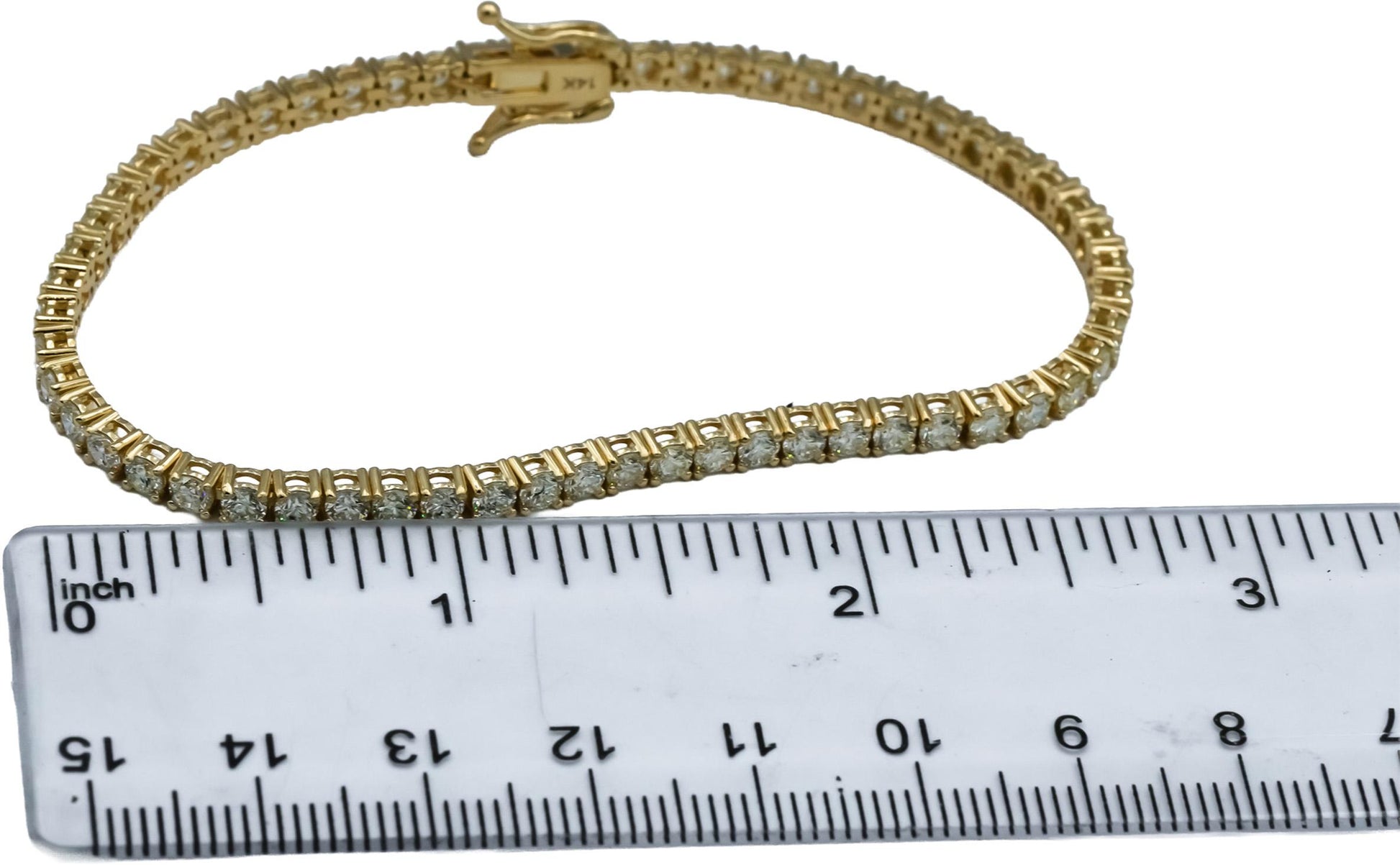 14k Yellow Gold VS Round Diamond Tennis Bracelet 5.38CT