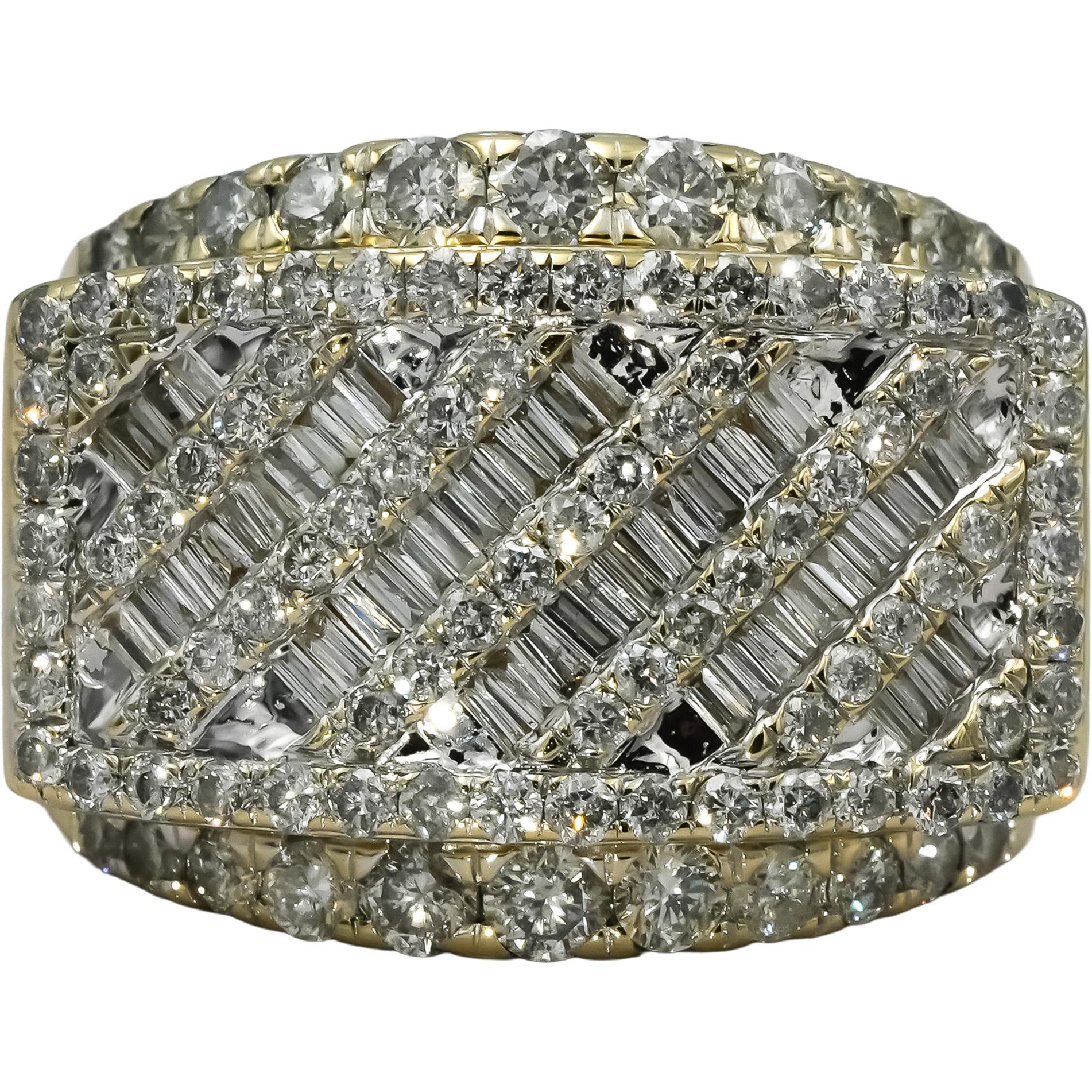 10k Yellow Gold Round and Baguette Cut Diamond Men's Band Ring 3.50CT Size 9.75
