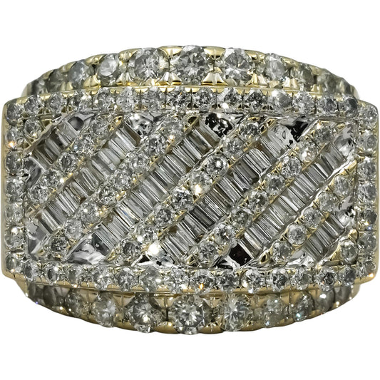 10k Yellow Gold Round and Baguette Cut Diamond Men's Band Ring 3.50CT Size 9.75