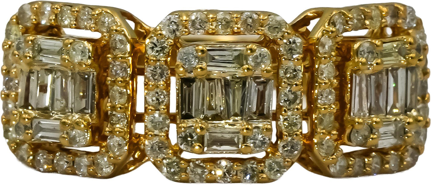 10k Yellow Gold Round & Baguette Cut Diamond Cocktail Ring 1.0CT Size 9.75