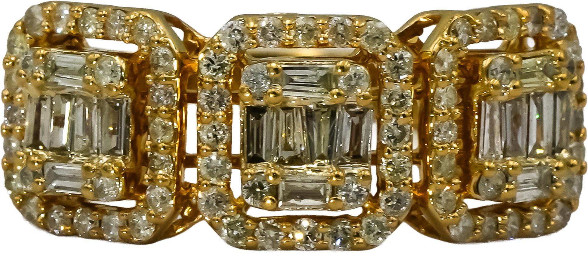 10k Yellow Gold Round & Baguette Cut Diamond Cocktail Ring 1.0CT Size 9.75