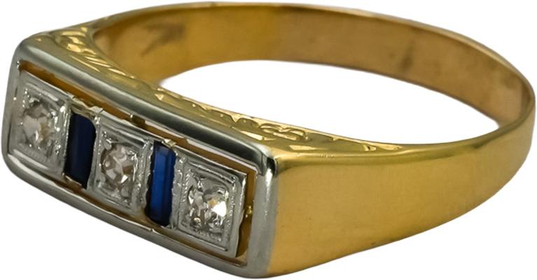Vintage Antique Deco 18k Gold Diamond and Sapphire Ring 0.25CT Size 10