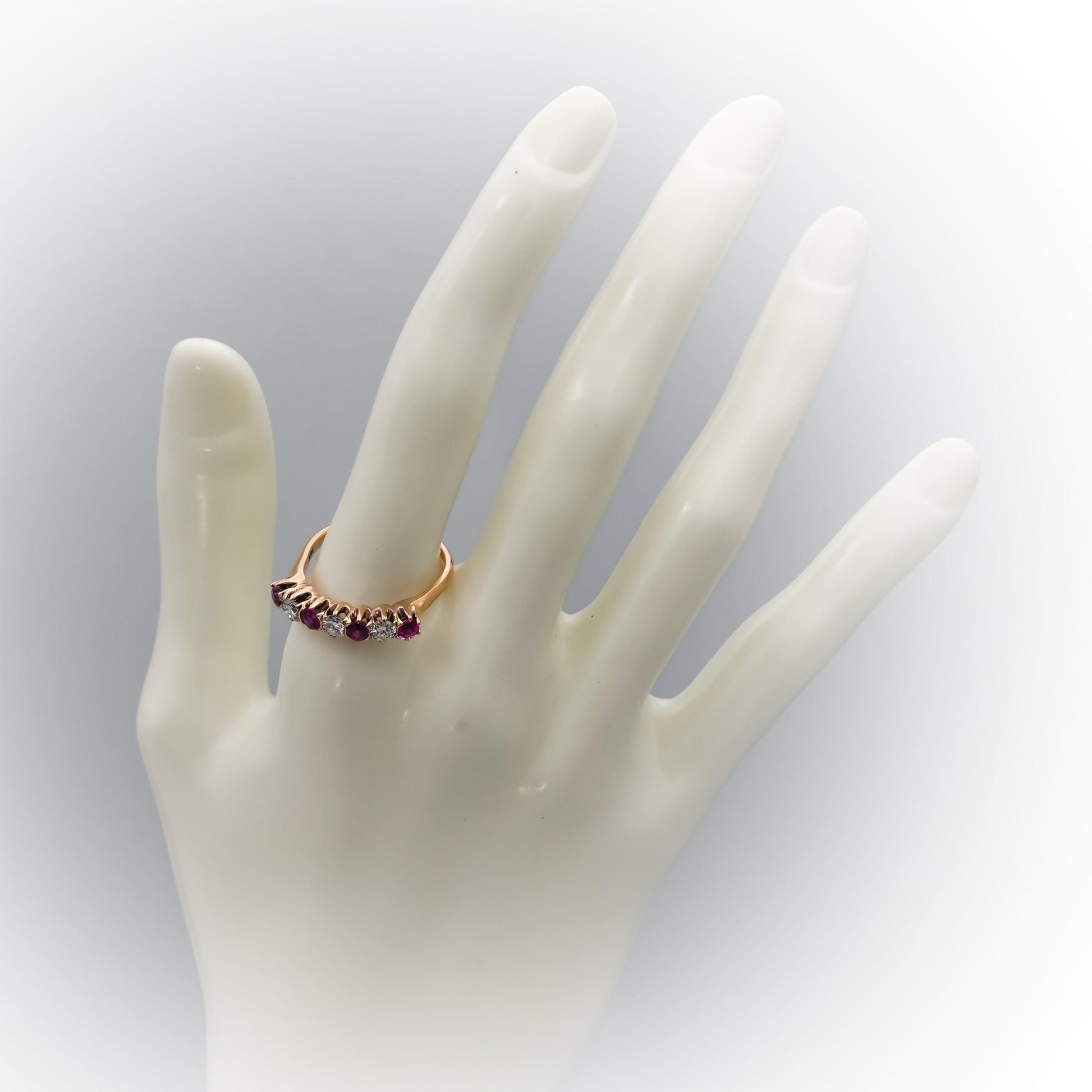 Vintage Antique 14k Rose Gold VS Diamond and Ruby Band Ring 1.0CT Size 8.5