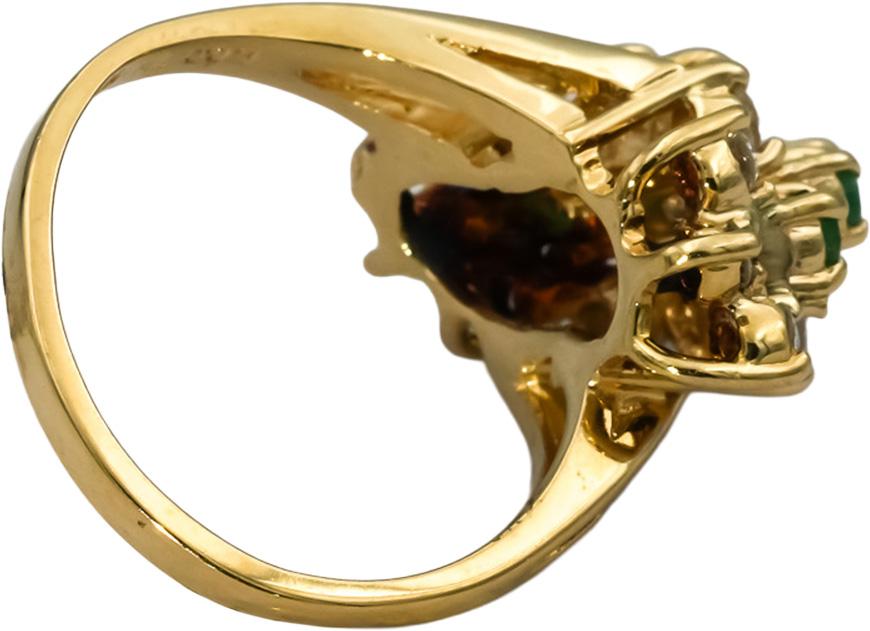 14k Yellow Gold Round Diamond and Emerald Bypass Ring 0.75CT Size 6.5
