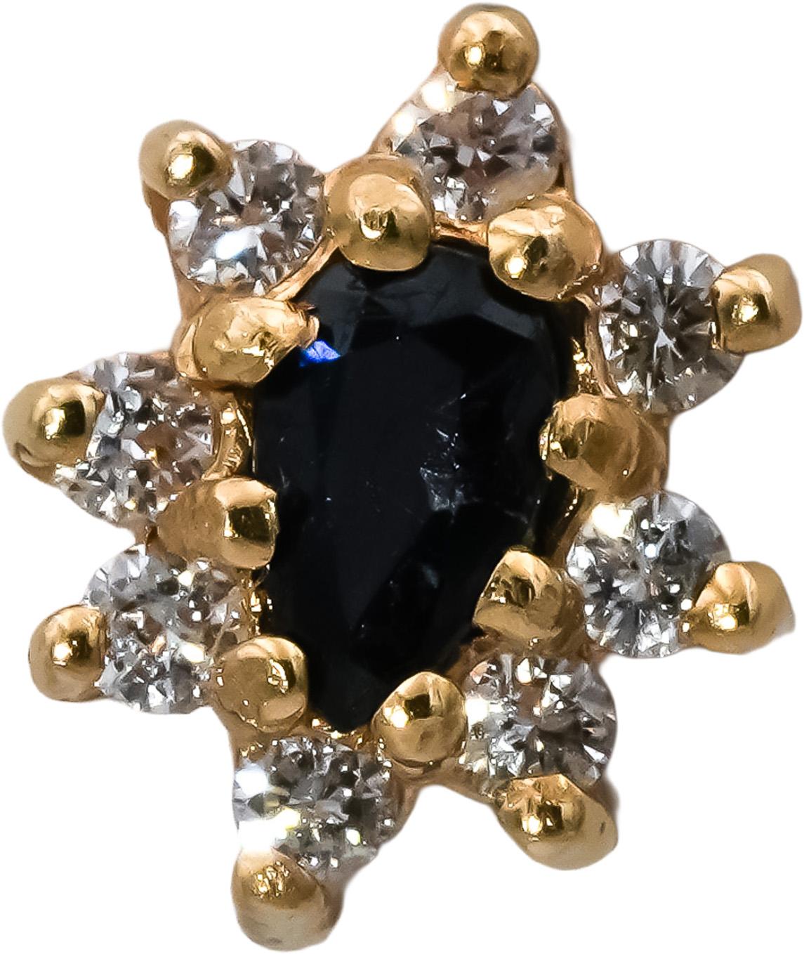 14k Yellow Gold Round Diamond Pear Cut Sapphire Stud Earrings 0.75CT