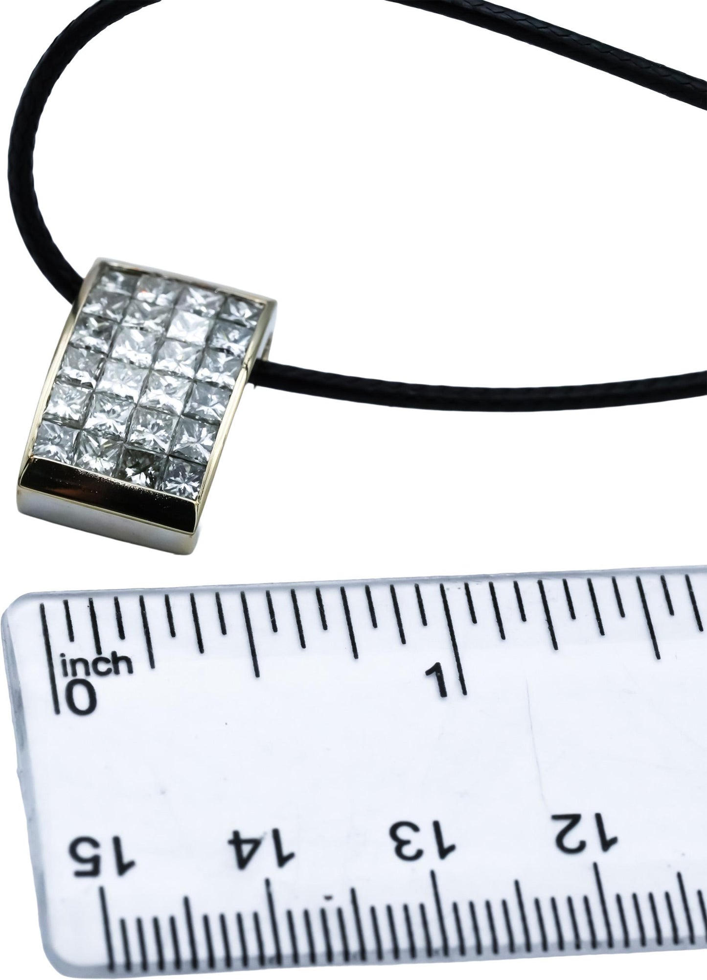18k White Gold VS Princess Cut Invisible Set Diamond Pendant Necklace 3.0CT