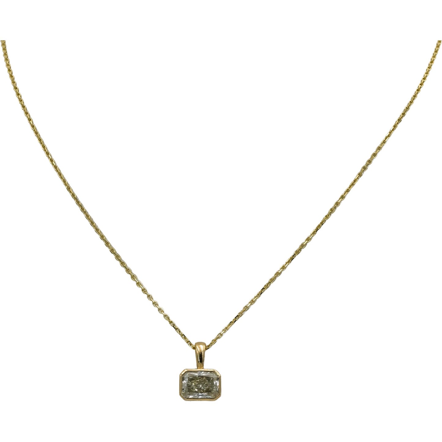 GIA Certified 14k Yellow Gold SI1/N Radiant Cut Diamond Pendant Necklace 1.50CT