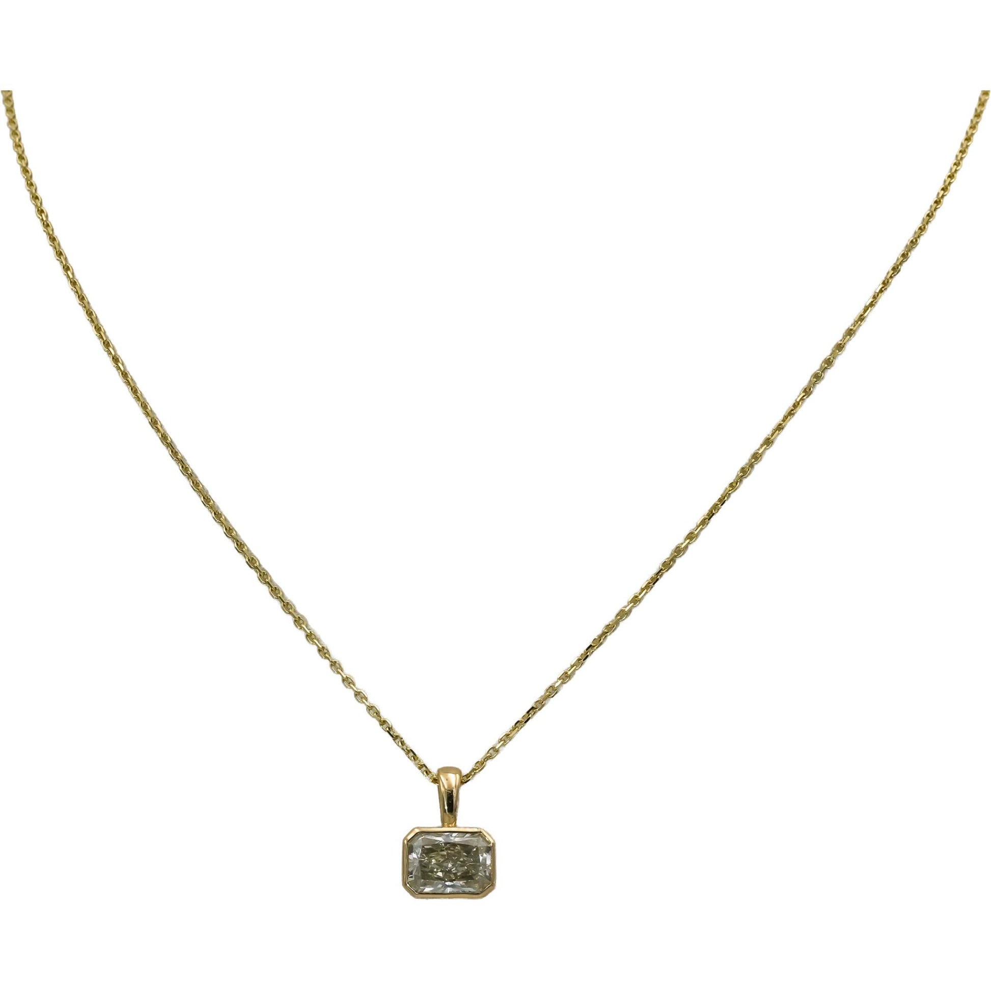 GIA Certified 14k Yellow Gold SI1/N Radiant Cut Diamond Pendant Necklace 1.50CT