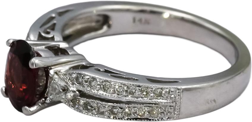14k White Gold Round Diamond and Oval Garnet Ring 1.08CT Size 6