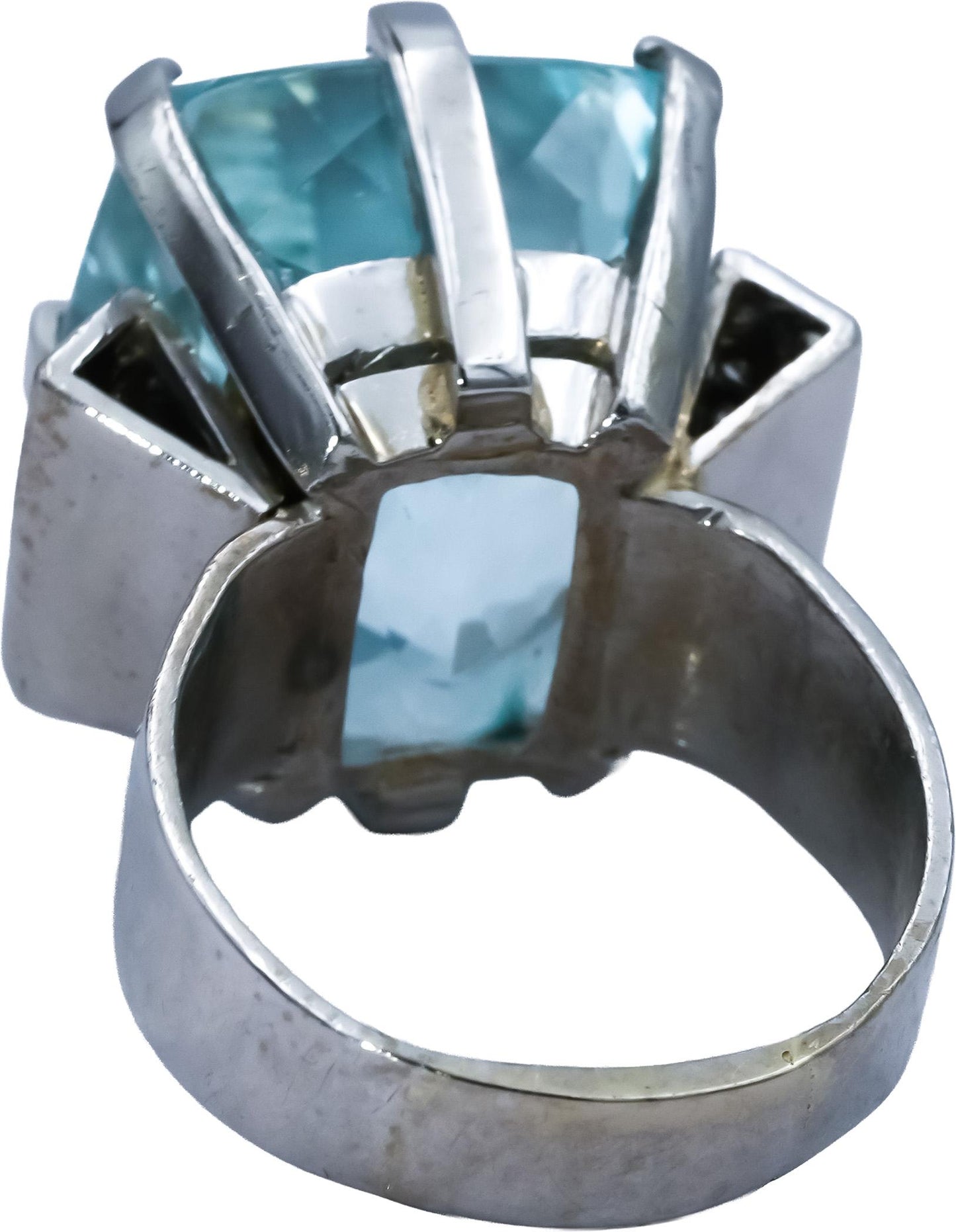 Retro Antique 12-14k White Gold Diamond and Aquamarine Ring 35.52CT Size 9