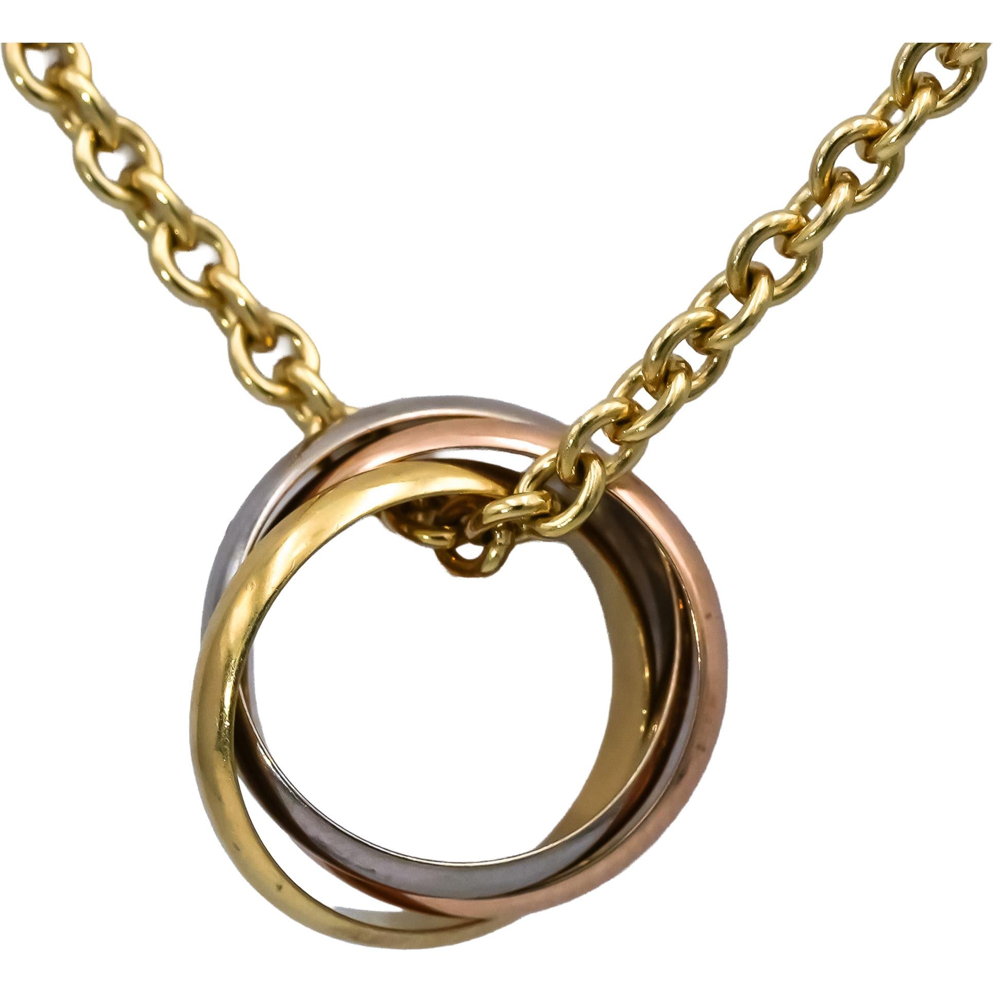 CARTIER 18k Yellow White Rose Gold Intertwined Bands Trinity Necklace