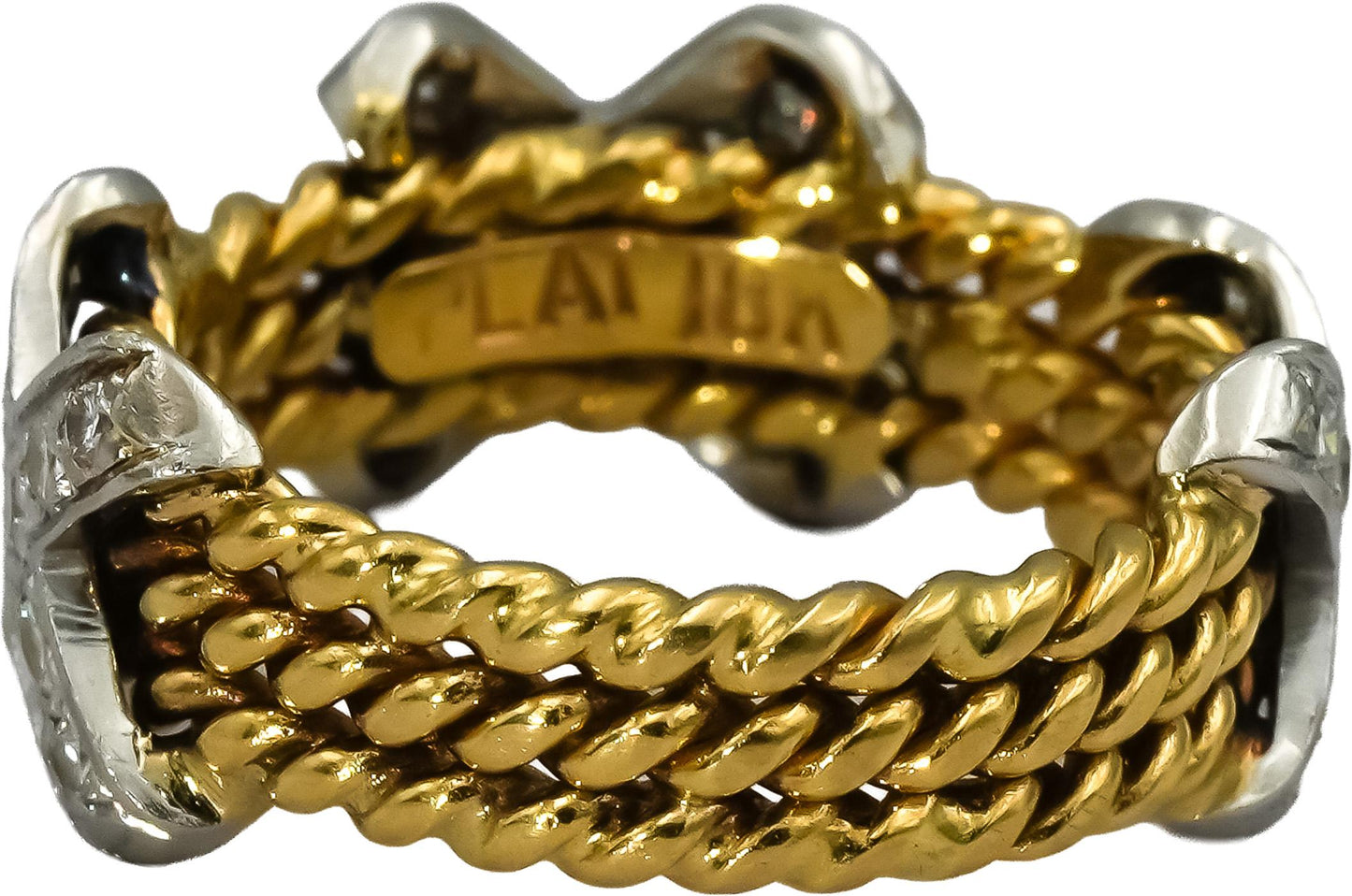 18k Gold & Platinum VS Round Diamond "X" Rope Design Ring 0.60CT Size 4