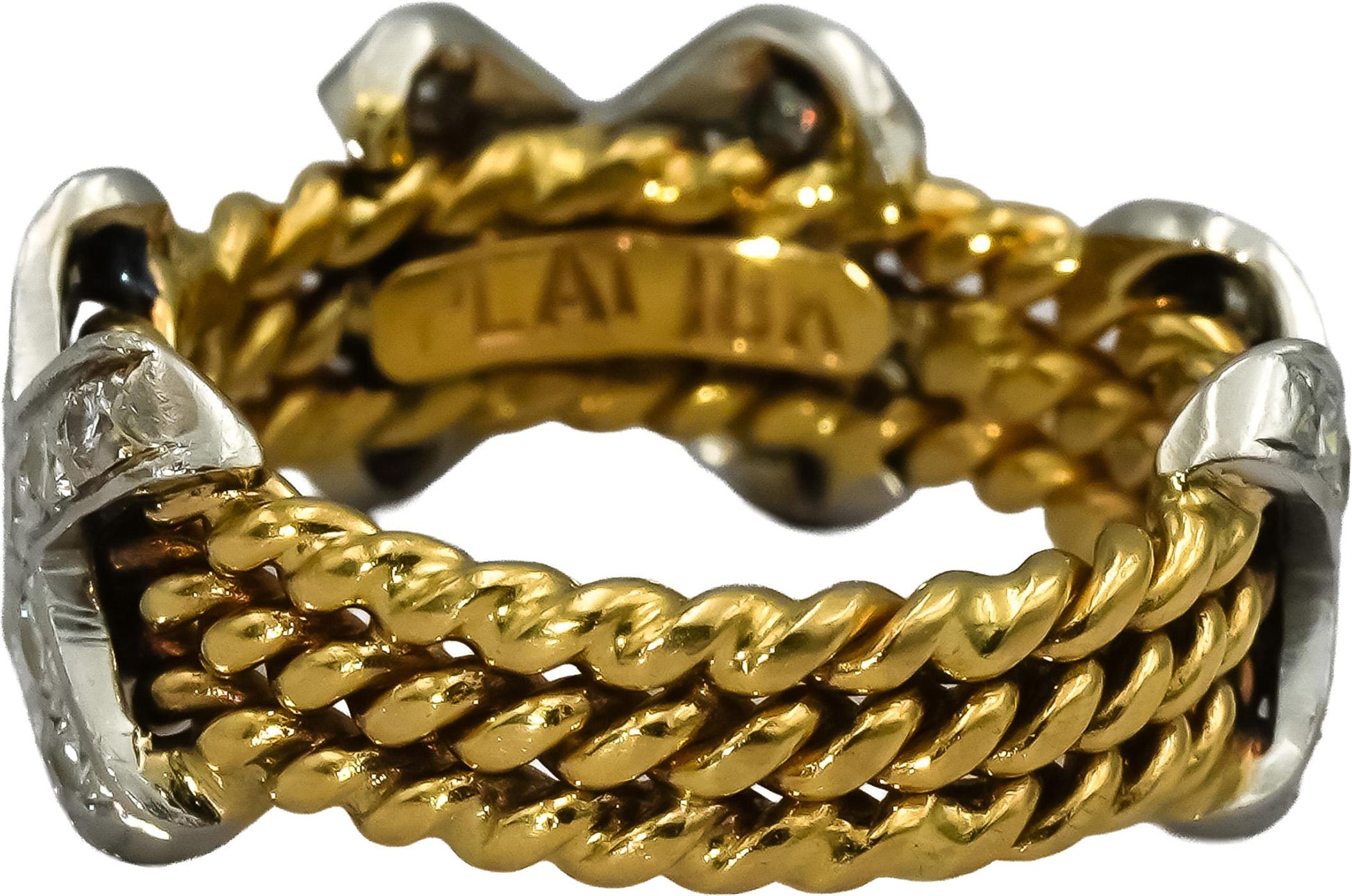 18k Gold & Platinum VS Round Diamond "X" Rope Design Ring 0.60CT Size 4